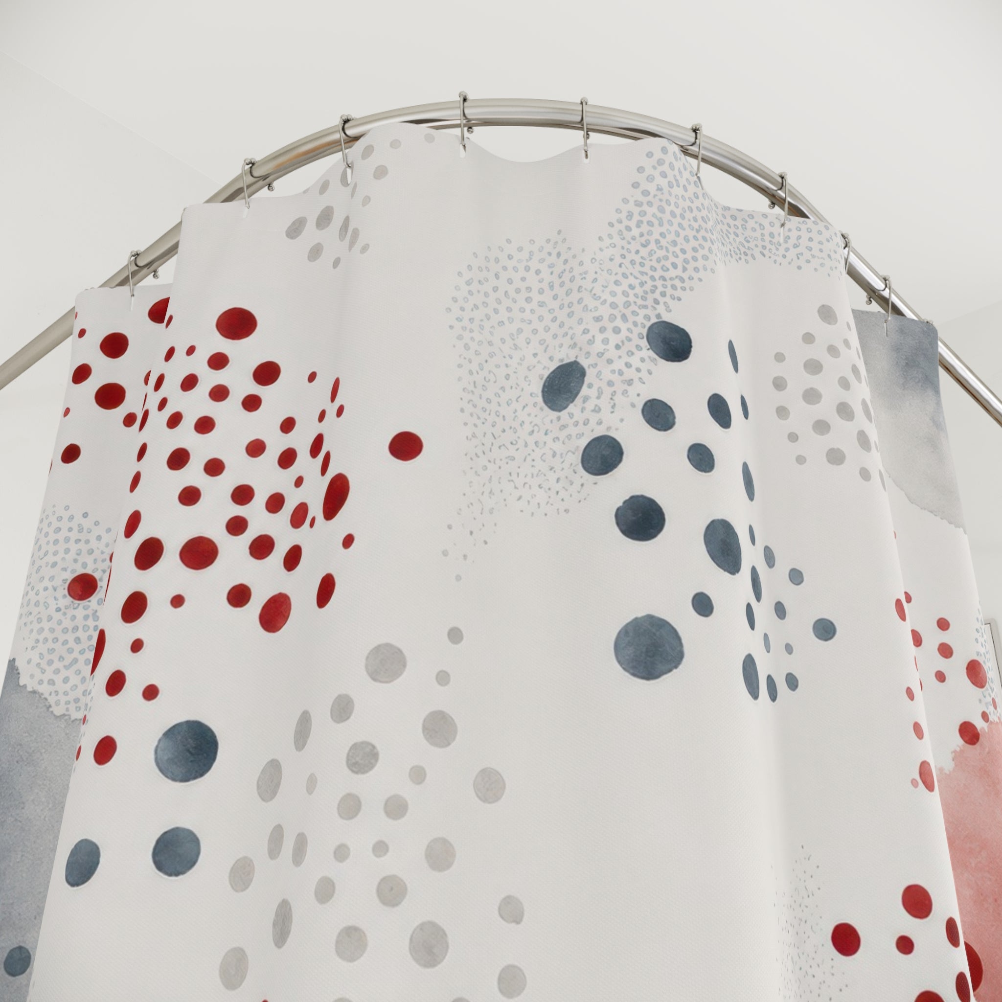 Red Gray Dot Abstract Watercolor Shower Curtain