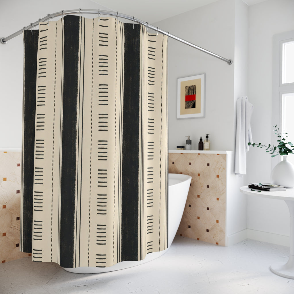 Beige Ivory Linear Tick Stripe Shower Curtain