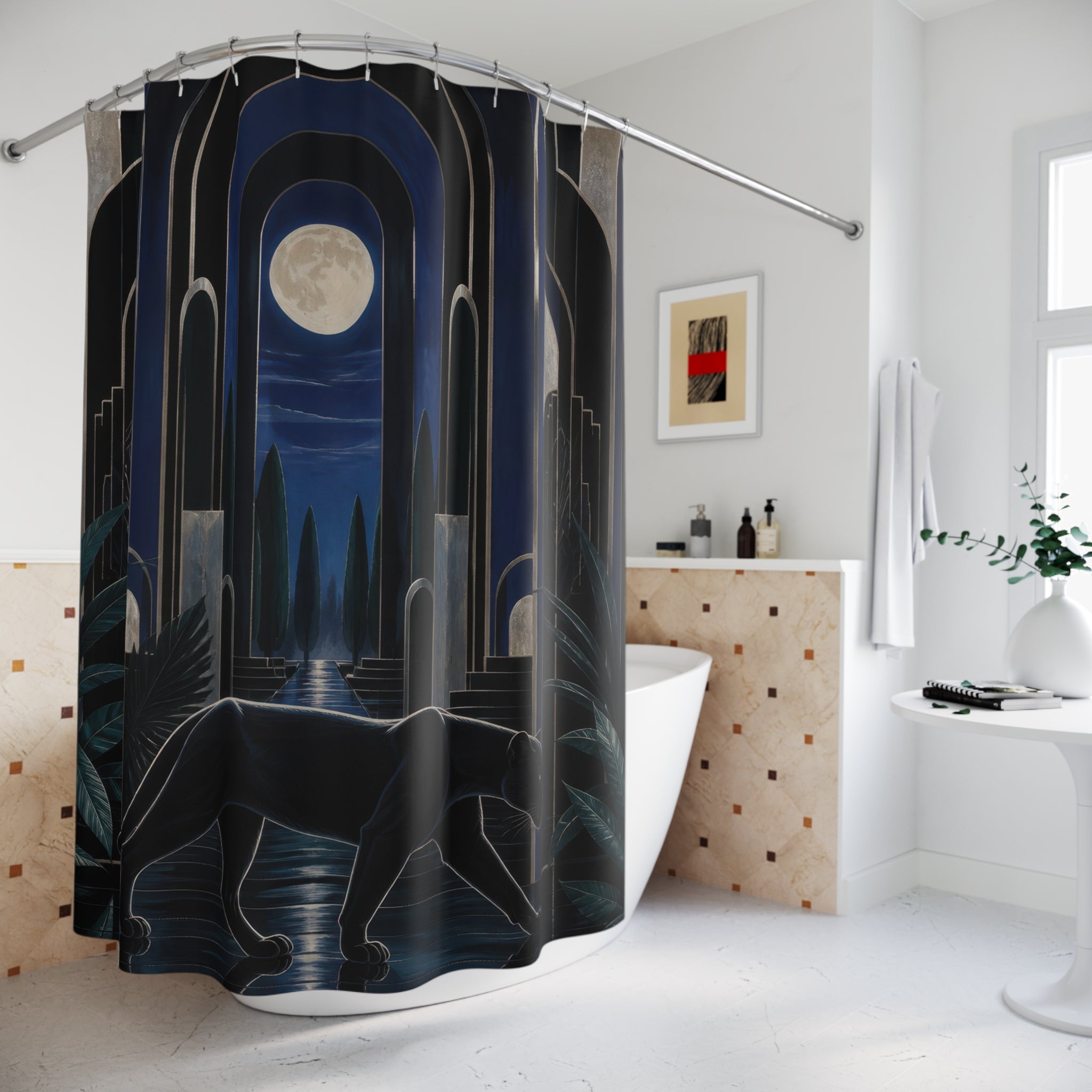 Moonlit Art Deco Panther Shower Curtain