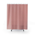 Red and White Diagonal Stripe Shower Curtain, Barber Pole Angled Band Bathroom Decor, Bold Tilted Striped Bath, Retro Graphic Home