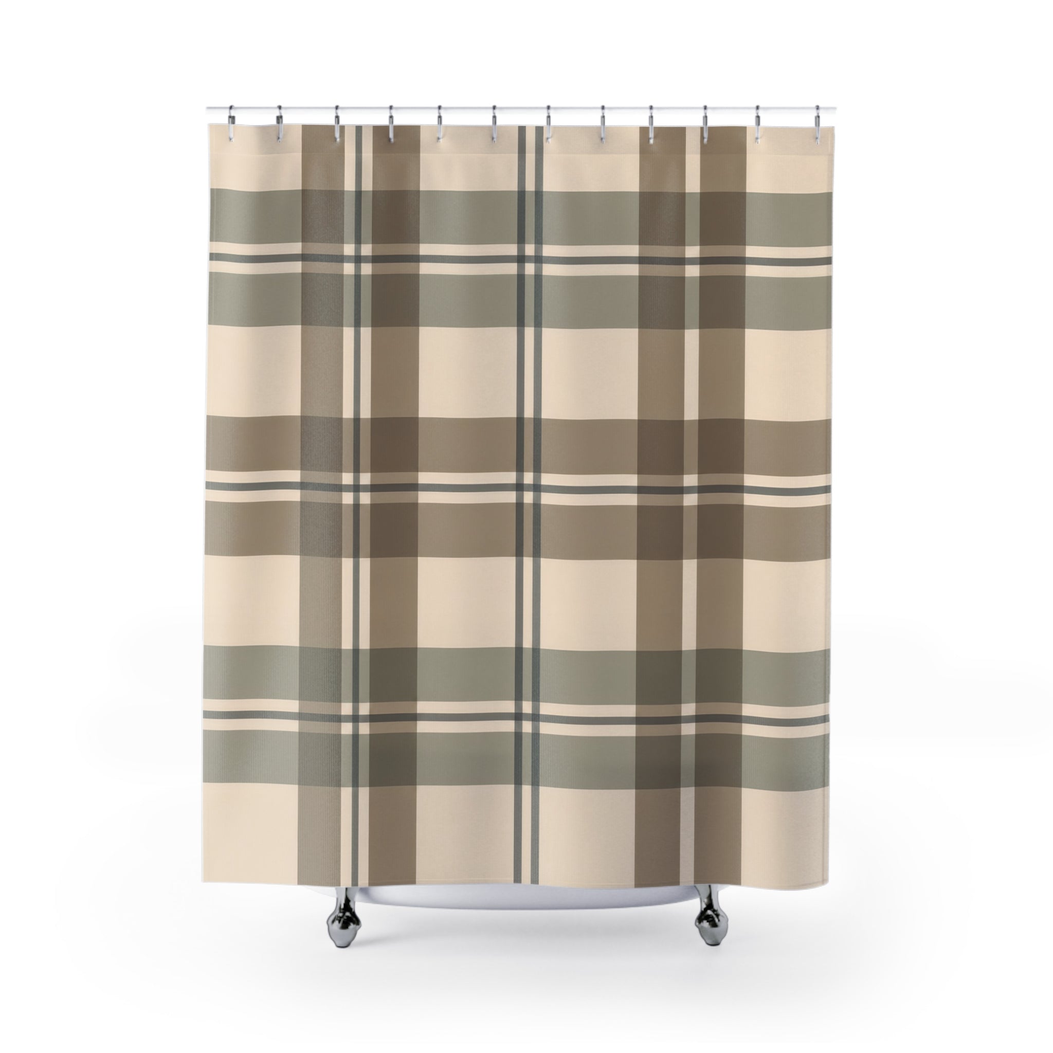 Mushroom Sage Plaid Shower Curtain