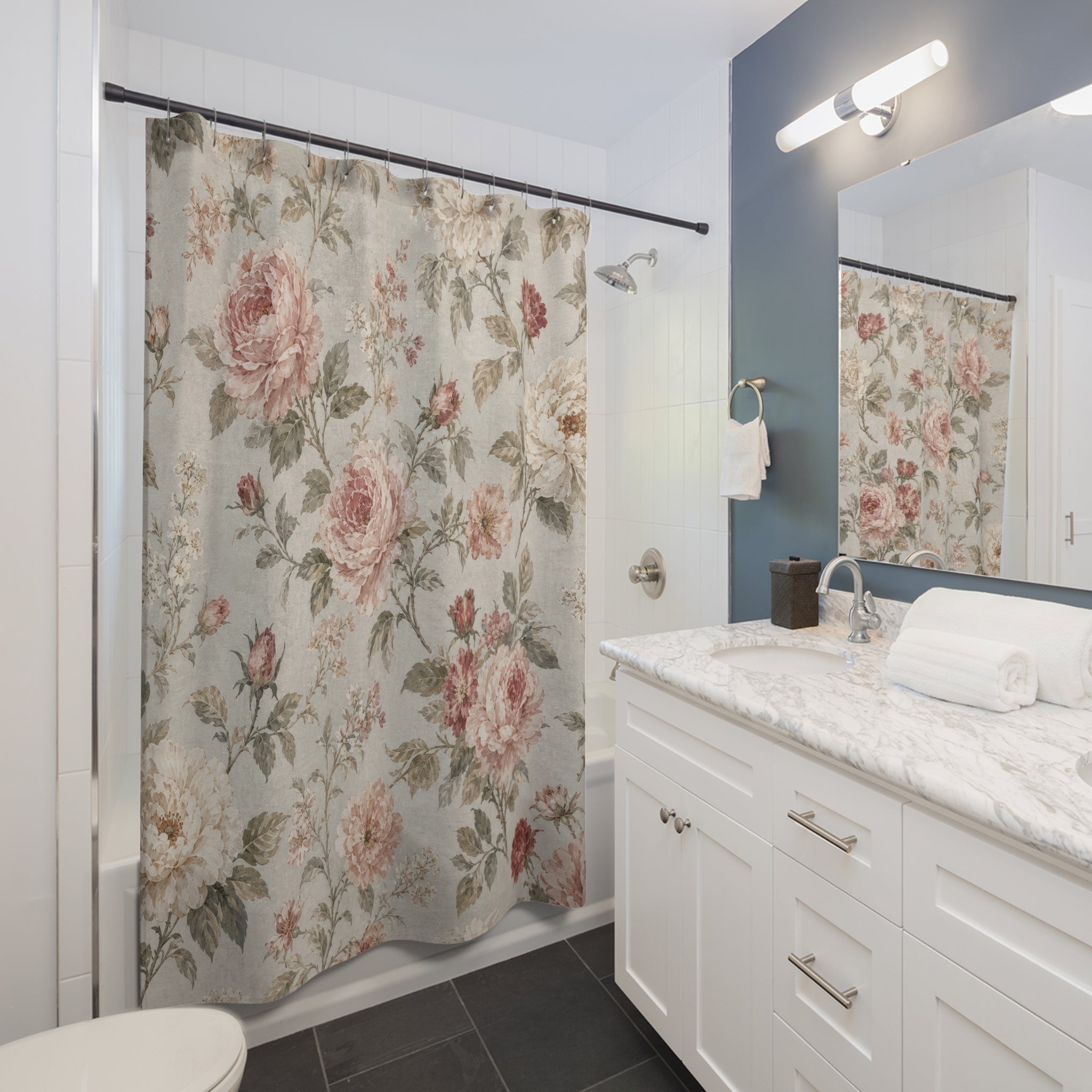 Pink Cream Cabbage Rose Shower Curtain