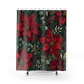 Red Poinsettia Dark Green Shower Curtain
