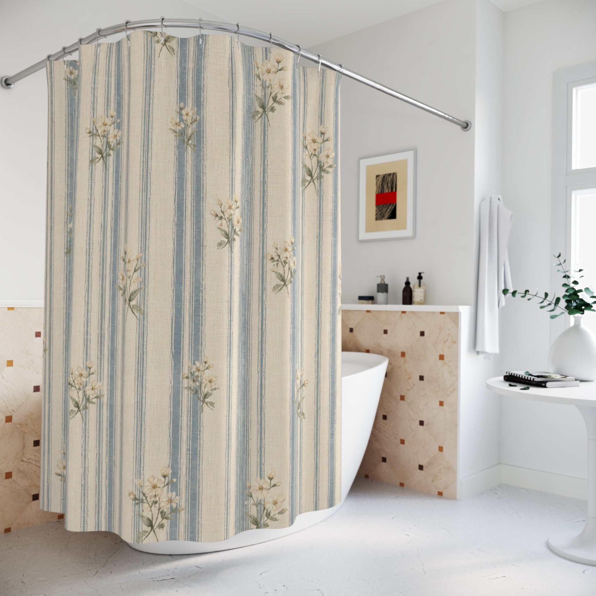 Blue Ticking Shower Curtain