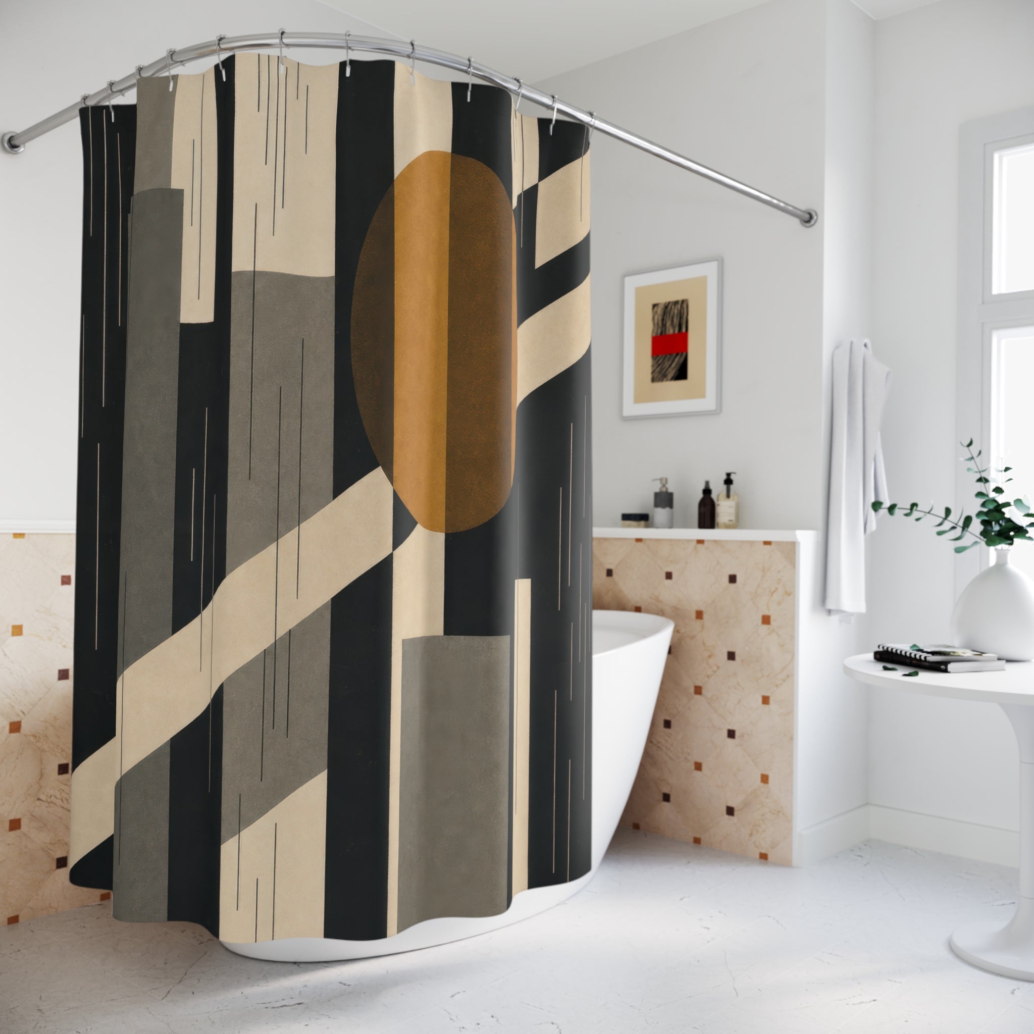 Noir Black and White Shower Curtain