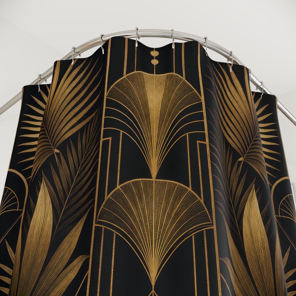 Black Gold Palm Shower Curtain