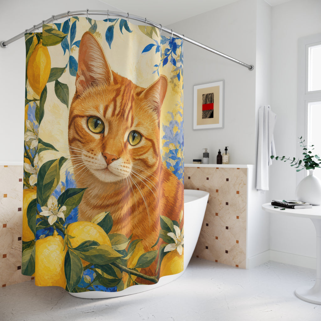 Citrus Tabby Cat Shower Curtain