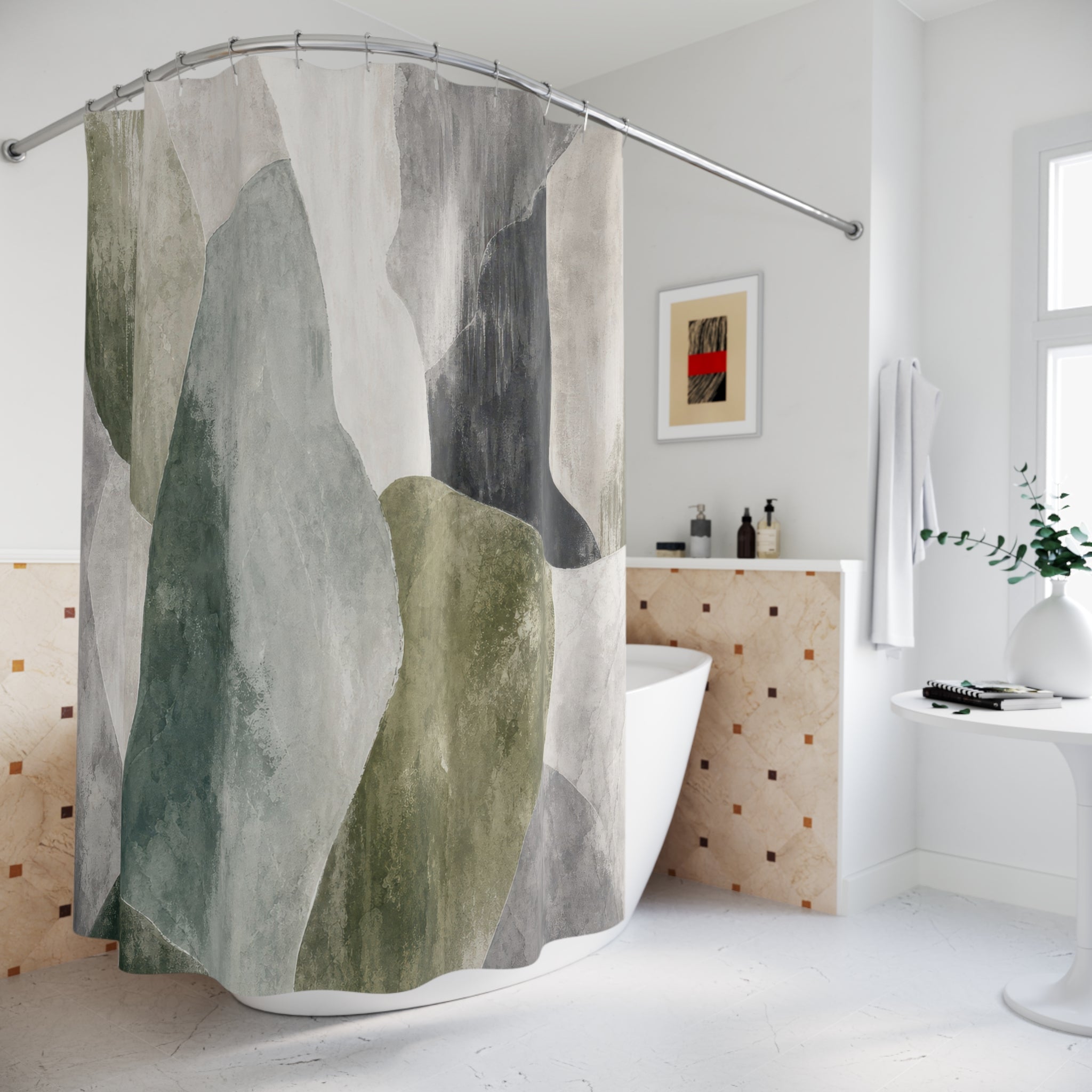 Green Gray Abstract Shower Curtain