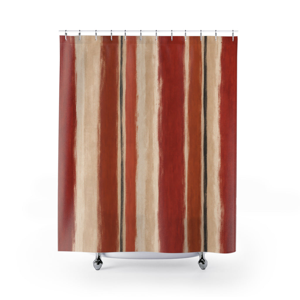 Rust Dry Brush Stripe Shower Curtain, Rust Red Classic Bathroom Decor, Modern Stripe Bath Curtain, Guest Bath Decor, Small Bathroom Decor