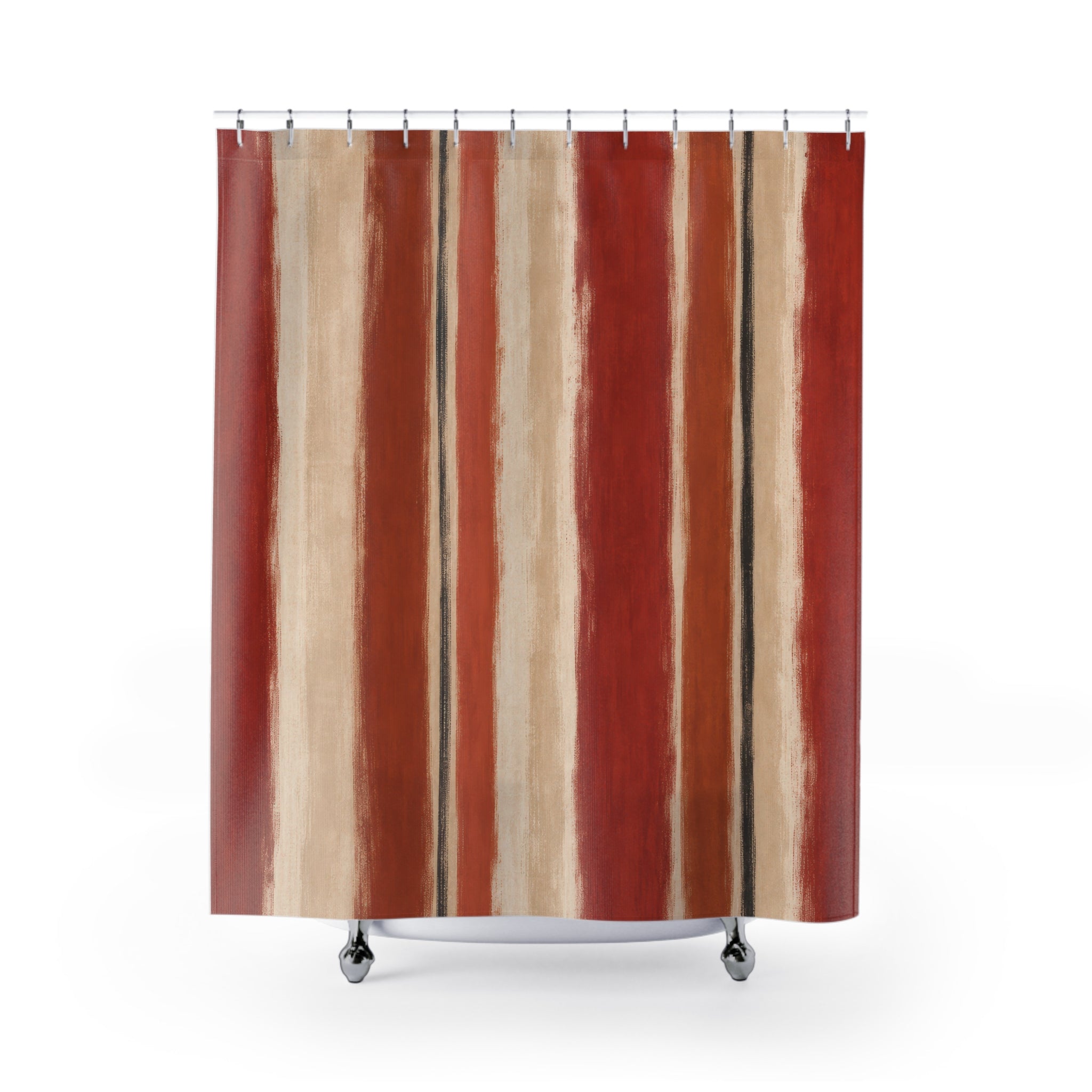 Rust Dry Brush Stripe Shower Curtain, Rust Red Classic Bathroom Decor, Modern Stripe Bath Curtain, Guest Bath Decor, Small Bathroom Decor