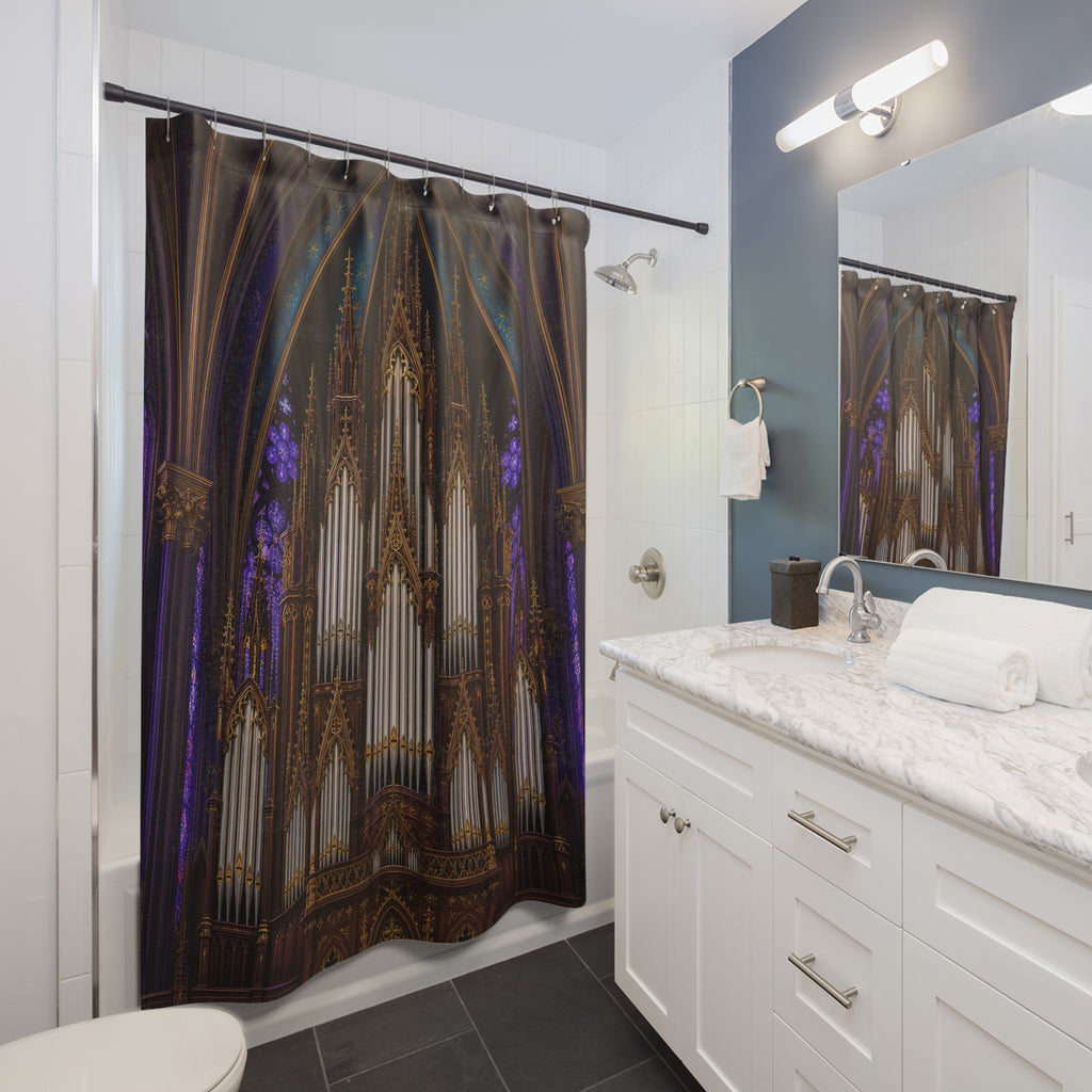 Gothic Cathedral Pipe Organ Shower Curtain