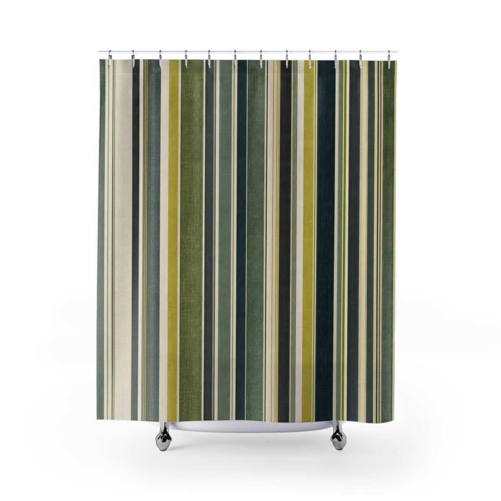 Olive Black Fine Stripe Shower Curtain