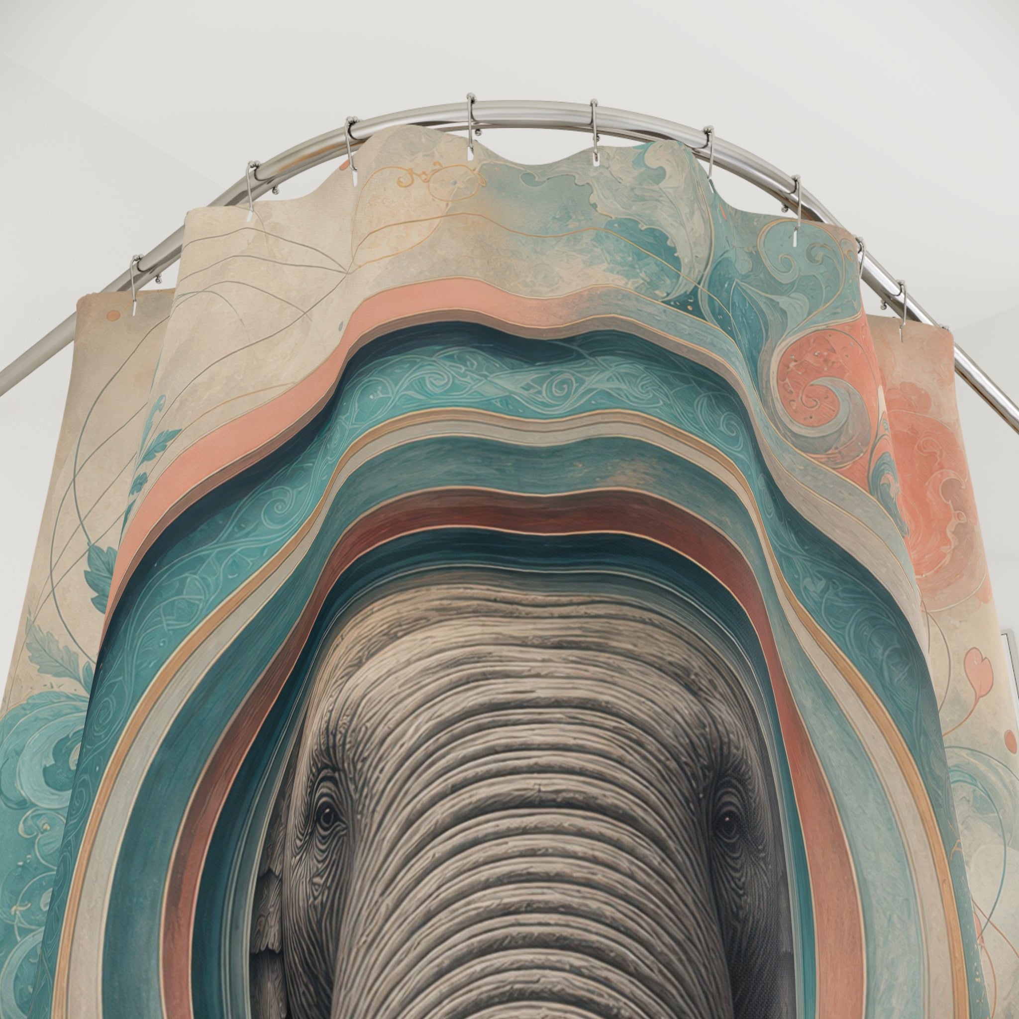 Unique Funny Shower Curtain, Elephant Trunk Portal Art, Surreal Animal Bathroom Humor, Pastel Dream Guest Bath Wall Decor Gift For Home
