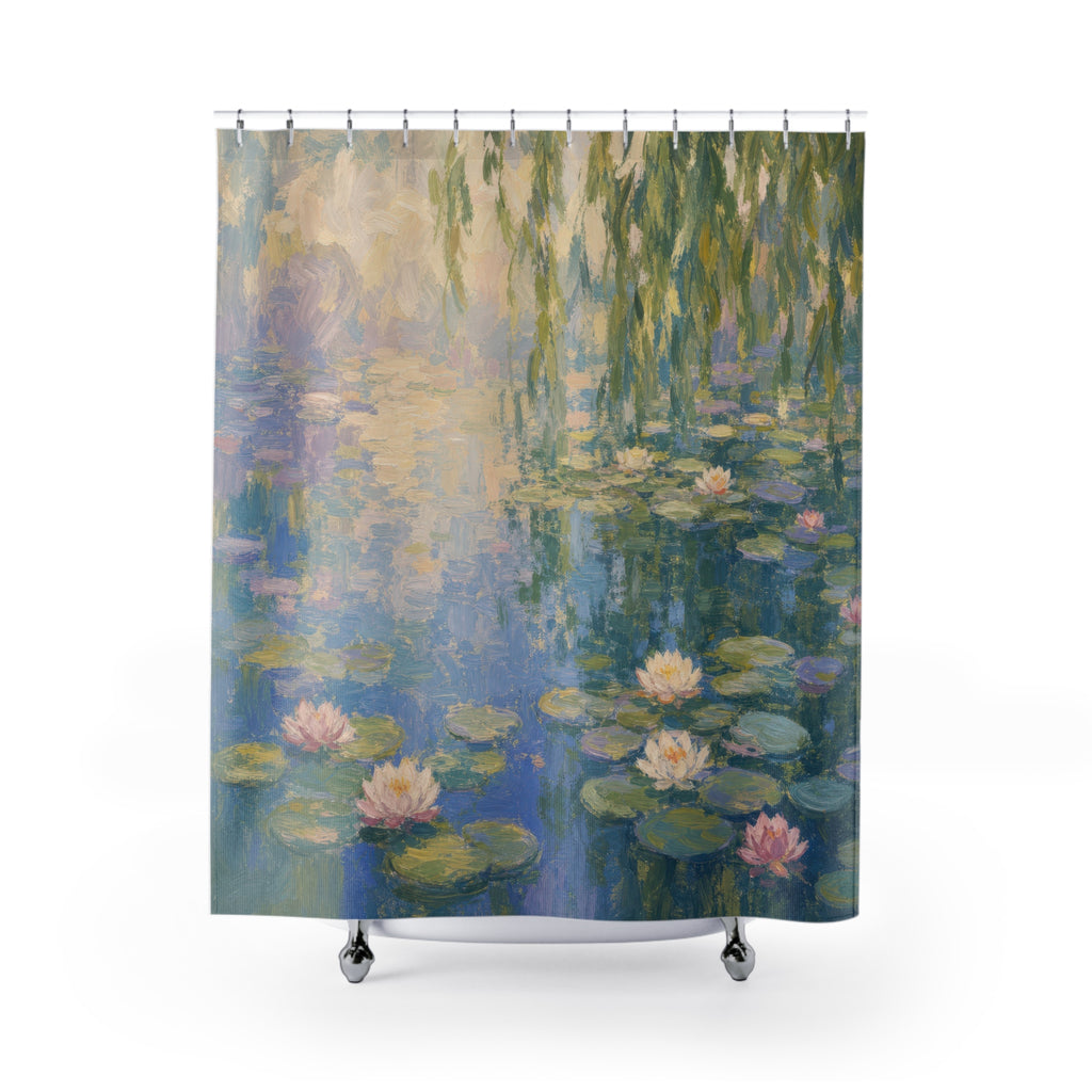 Monet Inspired Water Lily Impressionist Shower Curtain