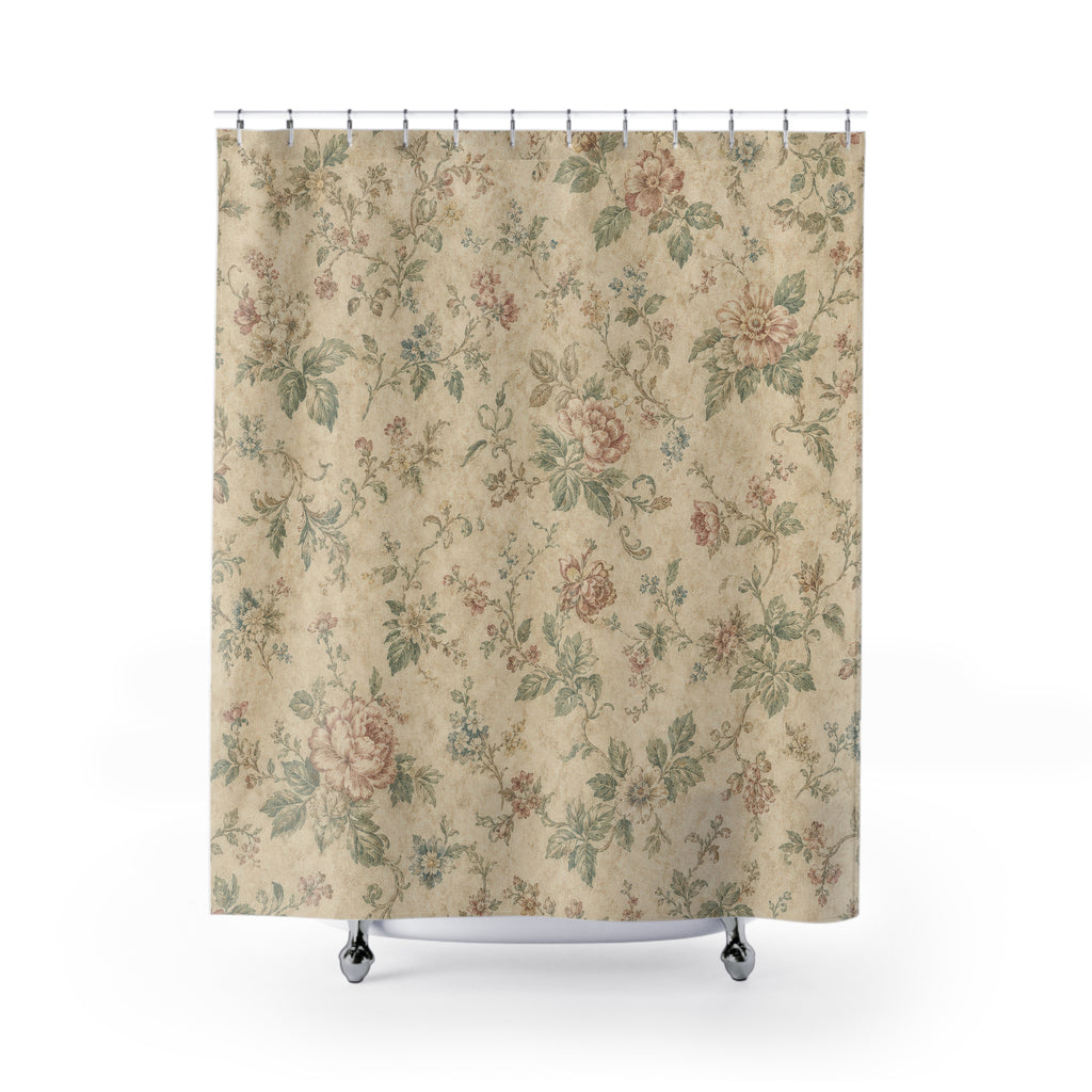 Faded Rose Farmhouse Vintage Floral Shower Curtain