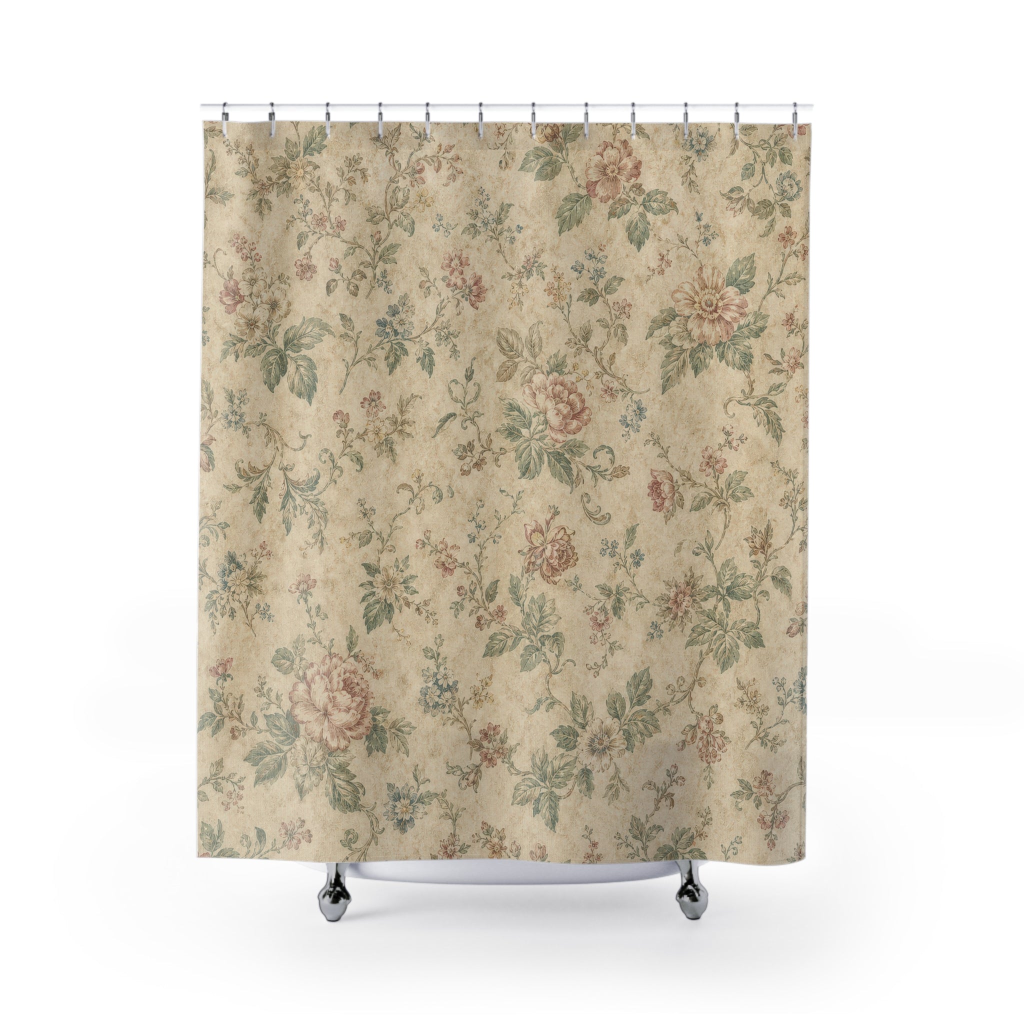 Faded Rose Farmhouse Vintage Floral Shower Curtain