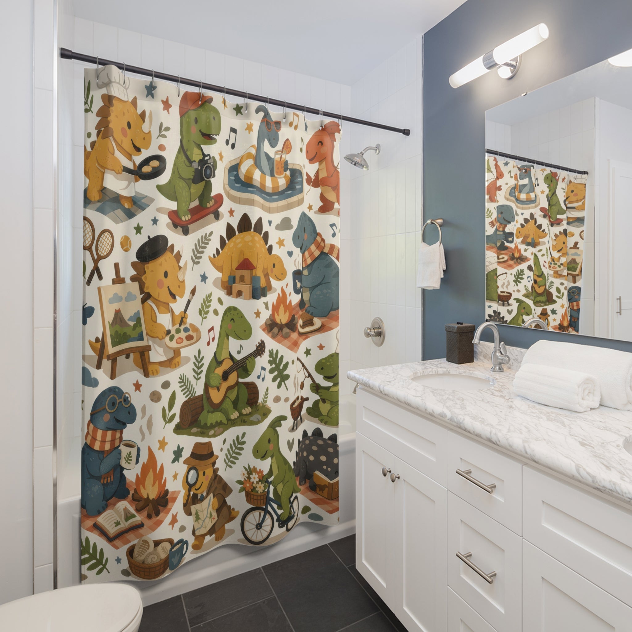 Whimsical Dinosaur Shower Curtain