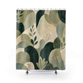 Green Boho Shower Curtain, Modern Botanical Bath Decor, Beige Sage Leaf Abstract Pattern, Organic Neutral Guest Bathroom Decor Style