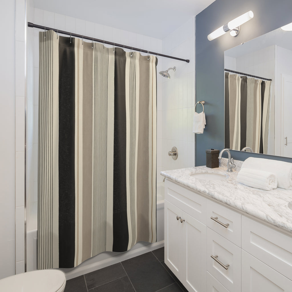 Beige Ticking Stripe Mix Shower Curtain