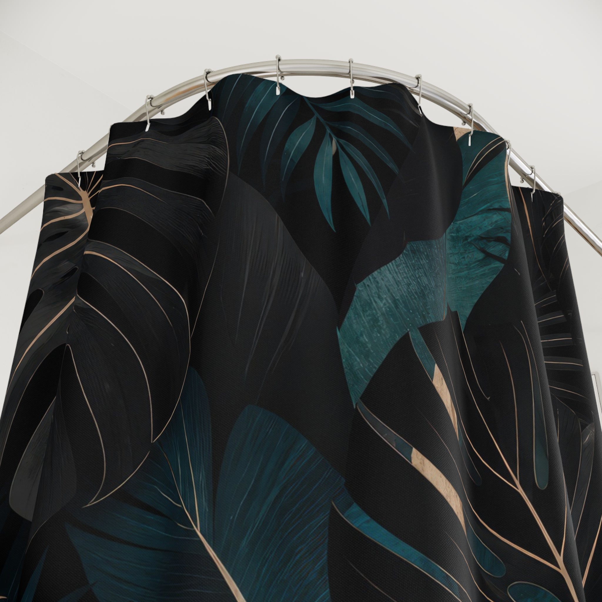 Black Monstera Palm Shower Curtain