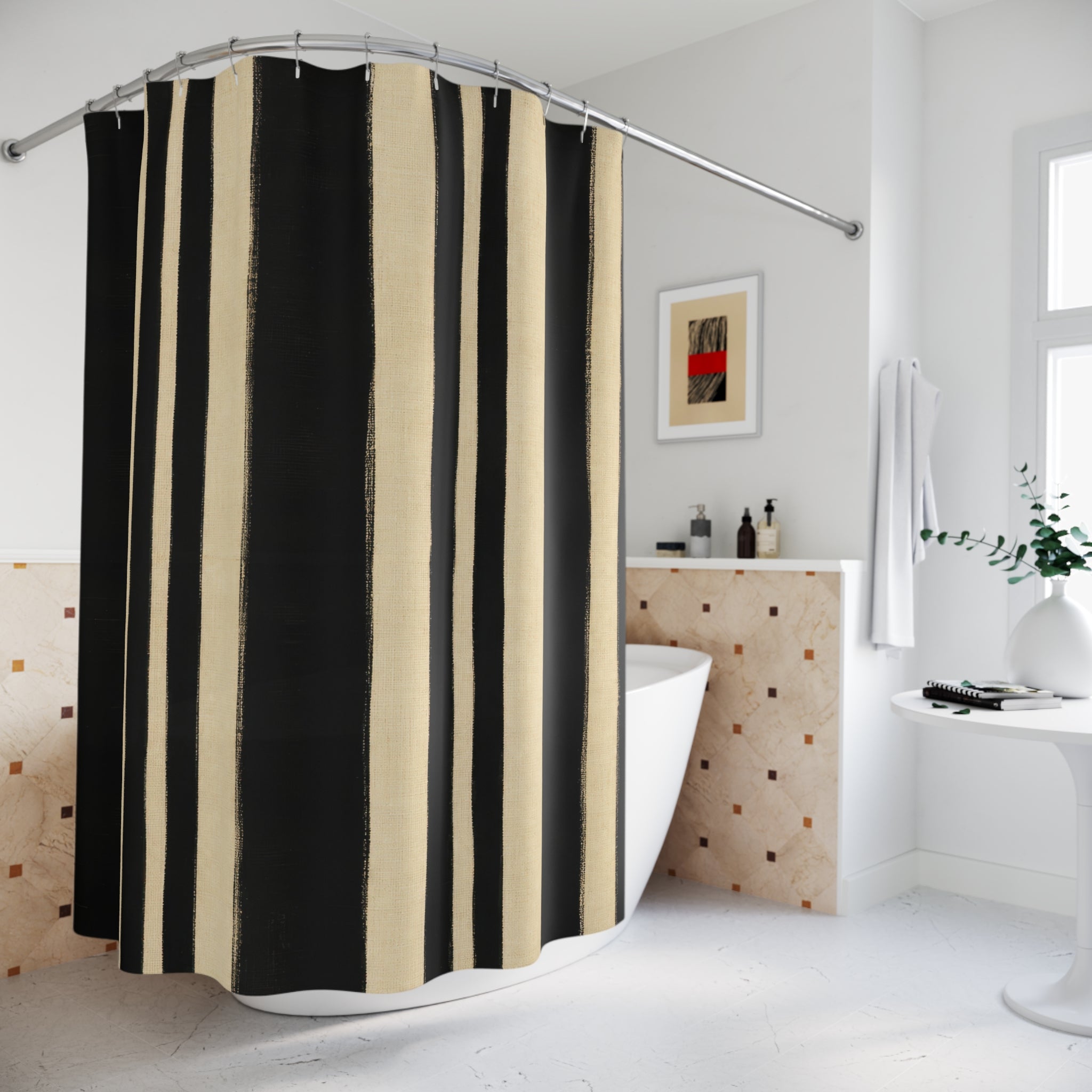 Cream Vertical Stripe Shower Curtain