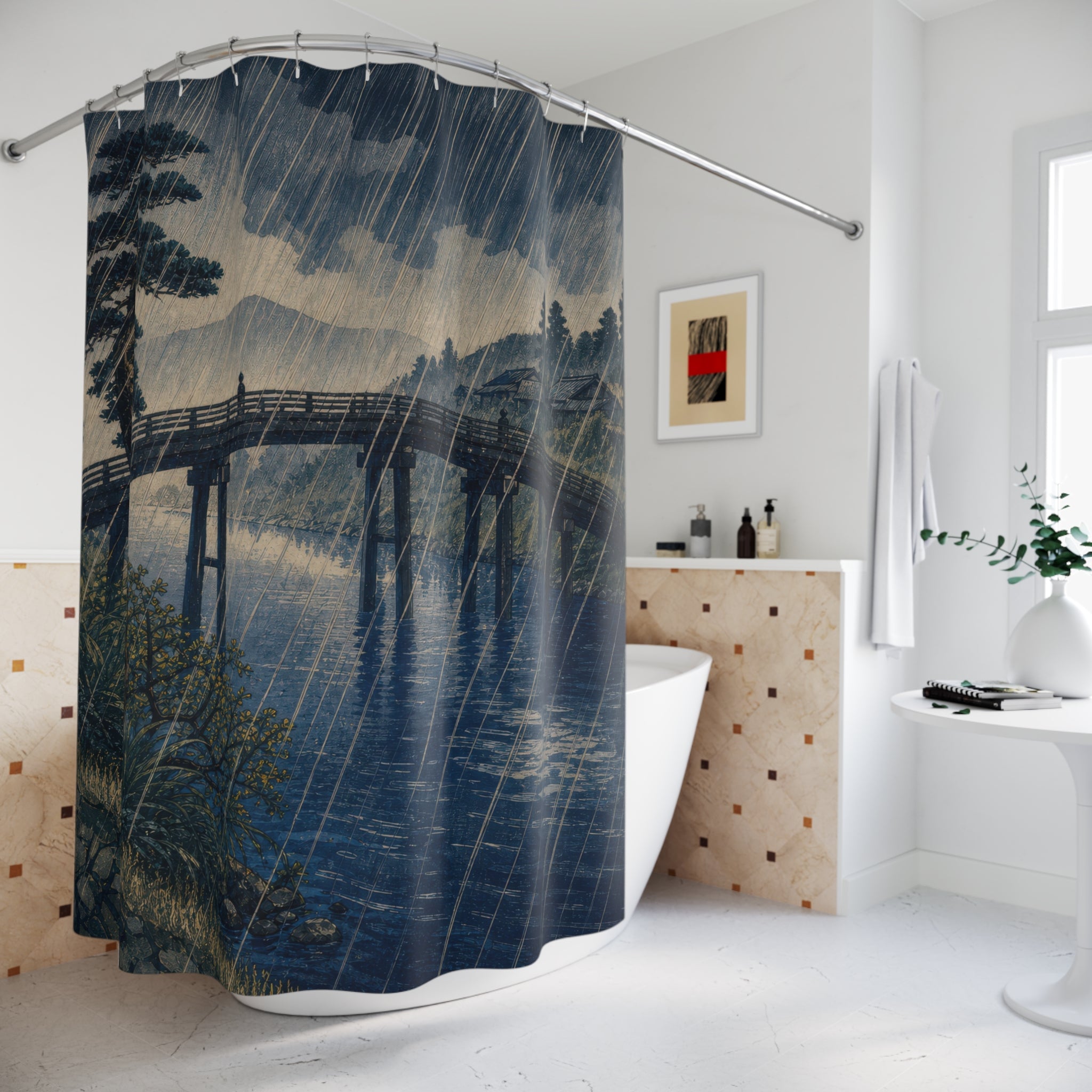Bridge River Rain Print Shower Curtain