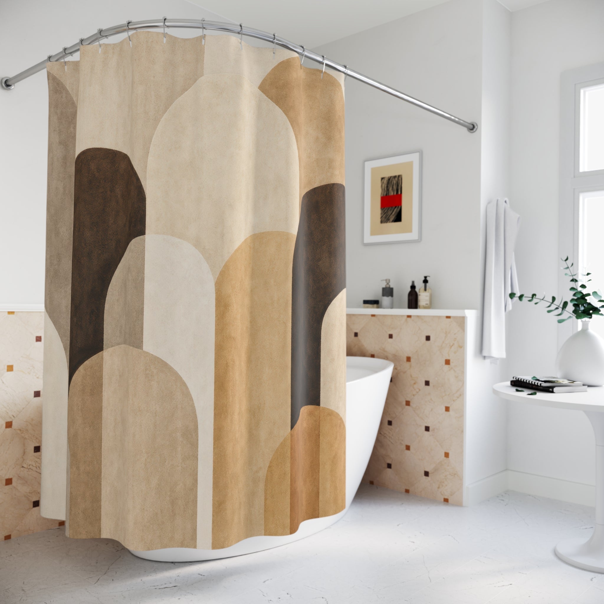 Brown Beige Rounded Arch Shower Curtain