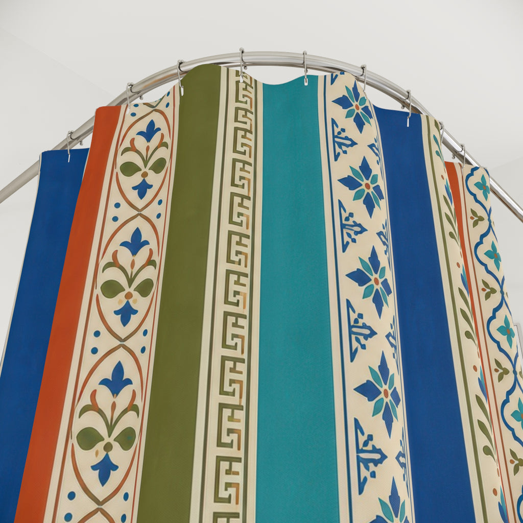 Blue Yellow Geometric Column Stripe Shower Curtain