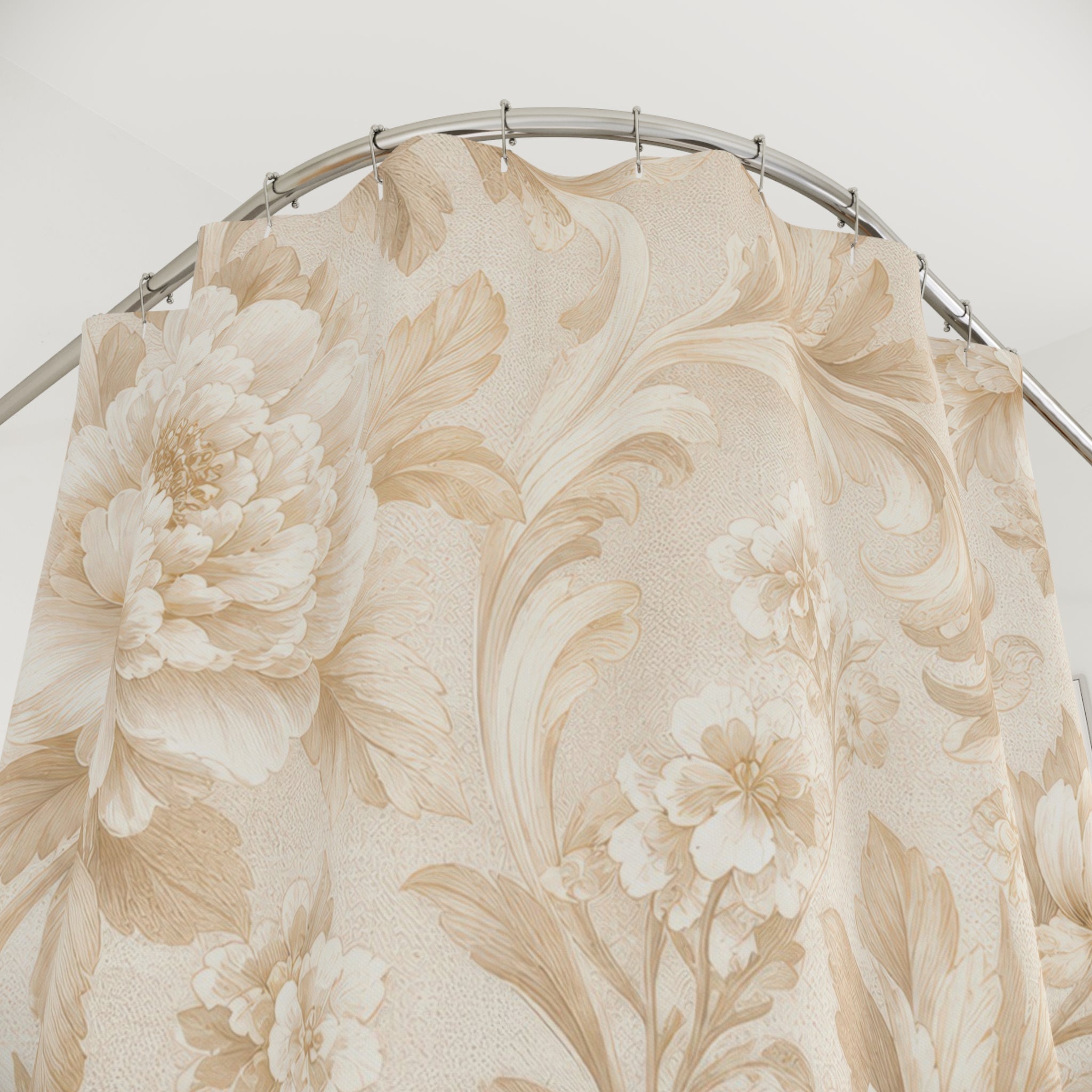 Elegant Beige Shower Curtain: Cream Floral Botanical Pattern