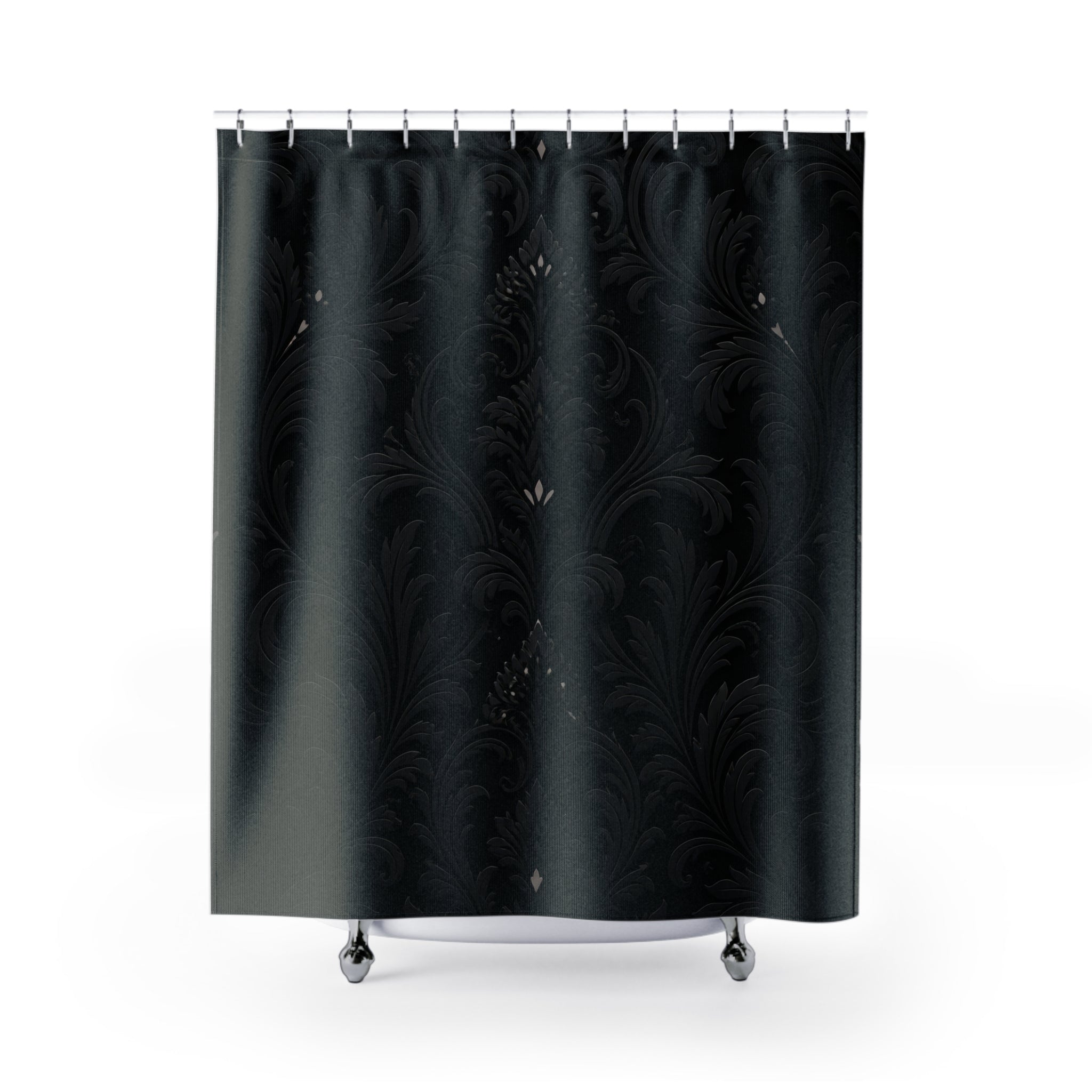 Black Damask Baroque Floral Shower Curtain