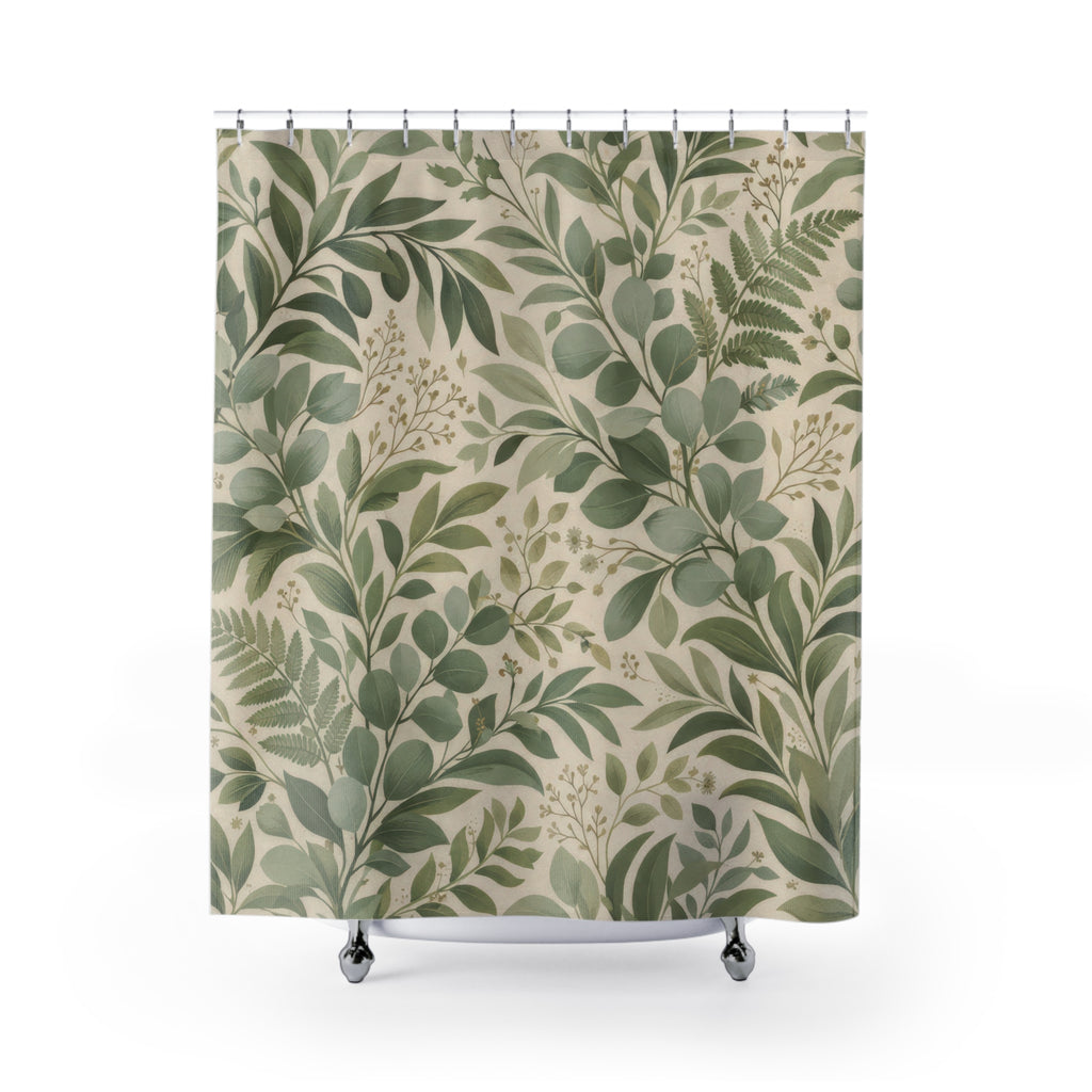 Sage Green Eucalyptus Leaf Shower Curtain