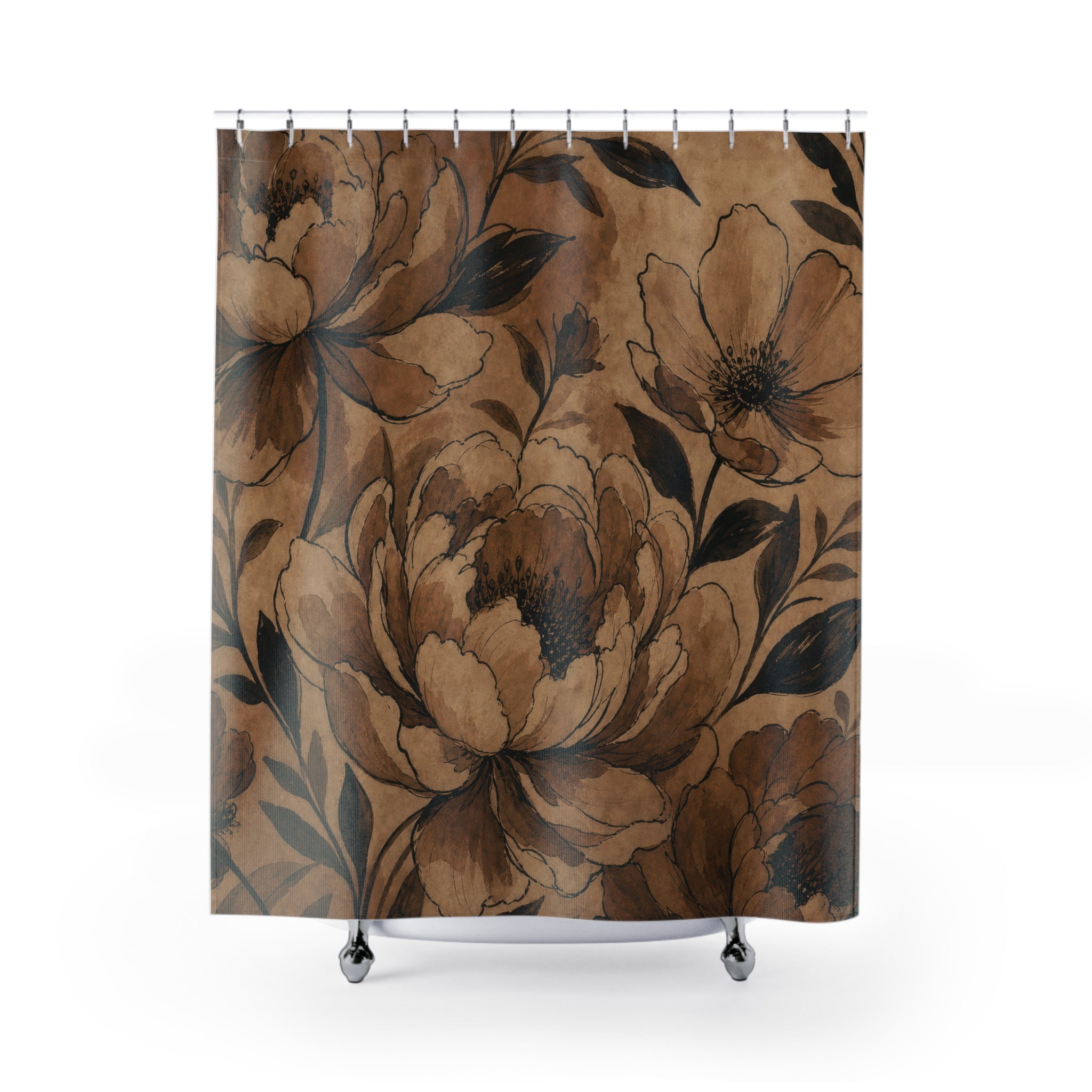 Black Brown Vintage Flower Shower Curtain