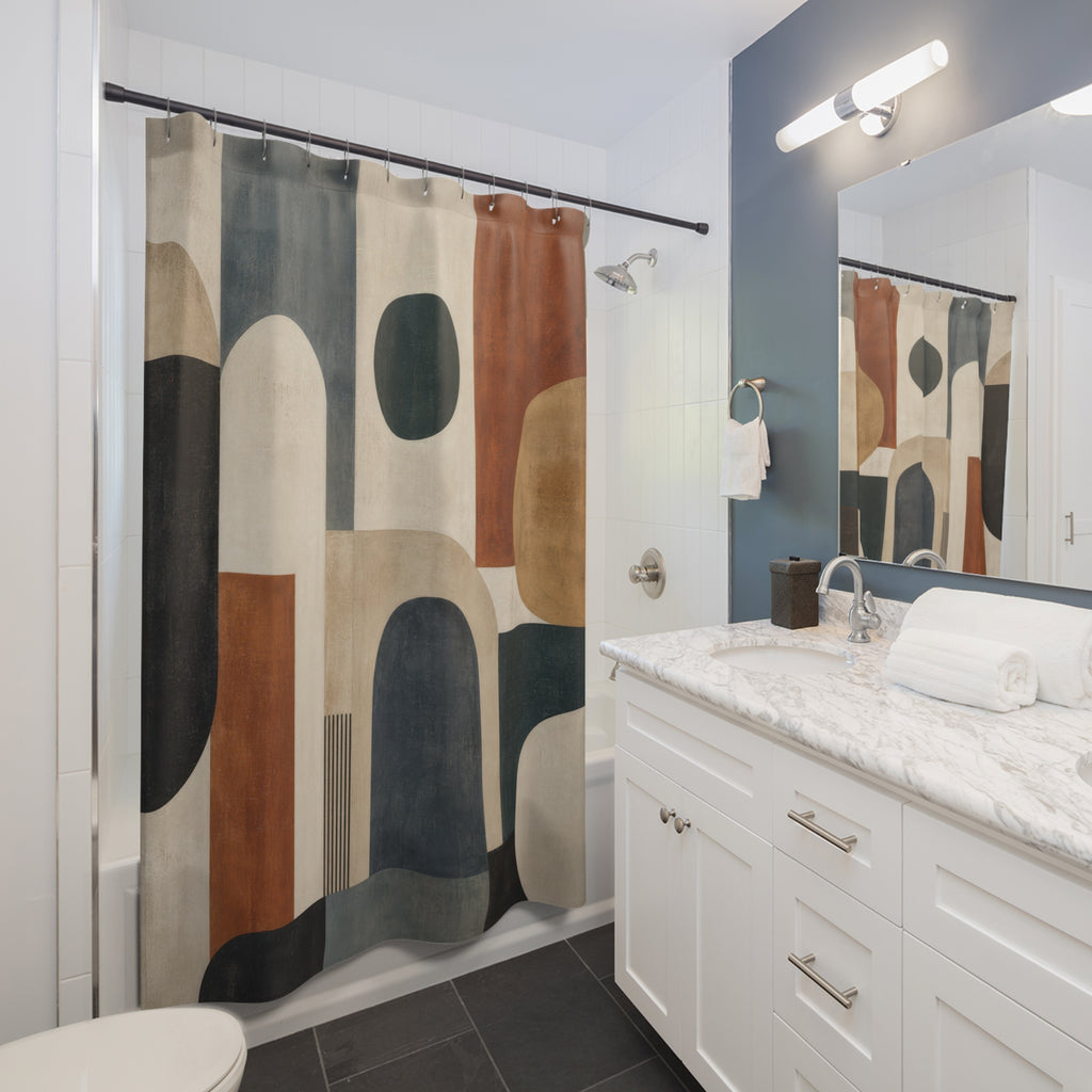 Blue Rust Geometric Arch Shower Curtain
