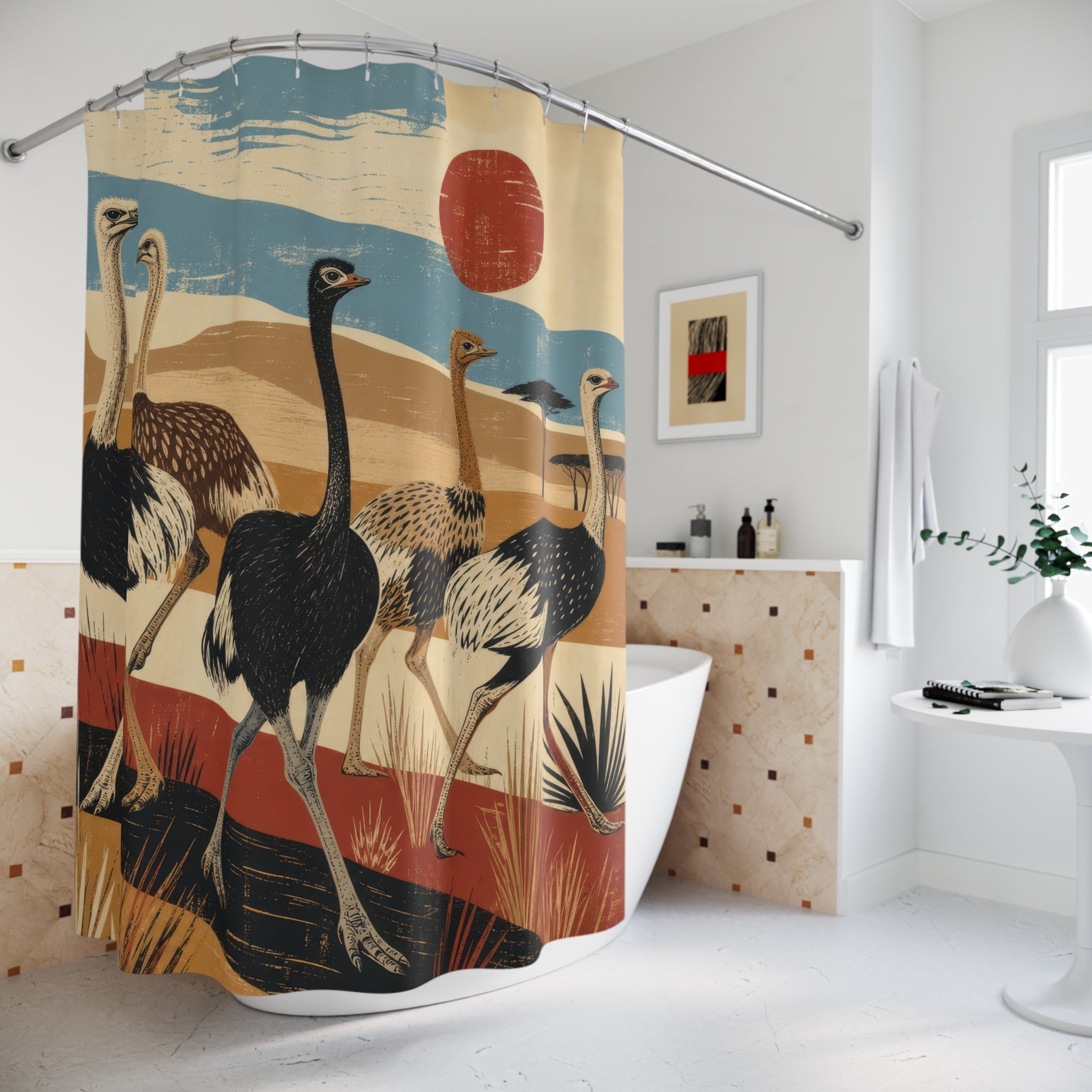 Graphic Ostrich Flock Shower Curtain