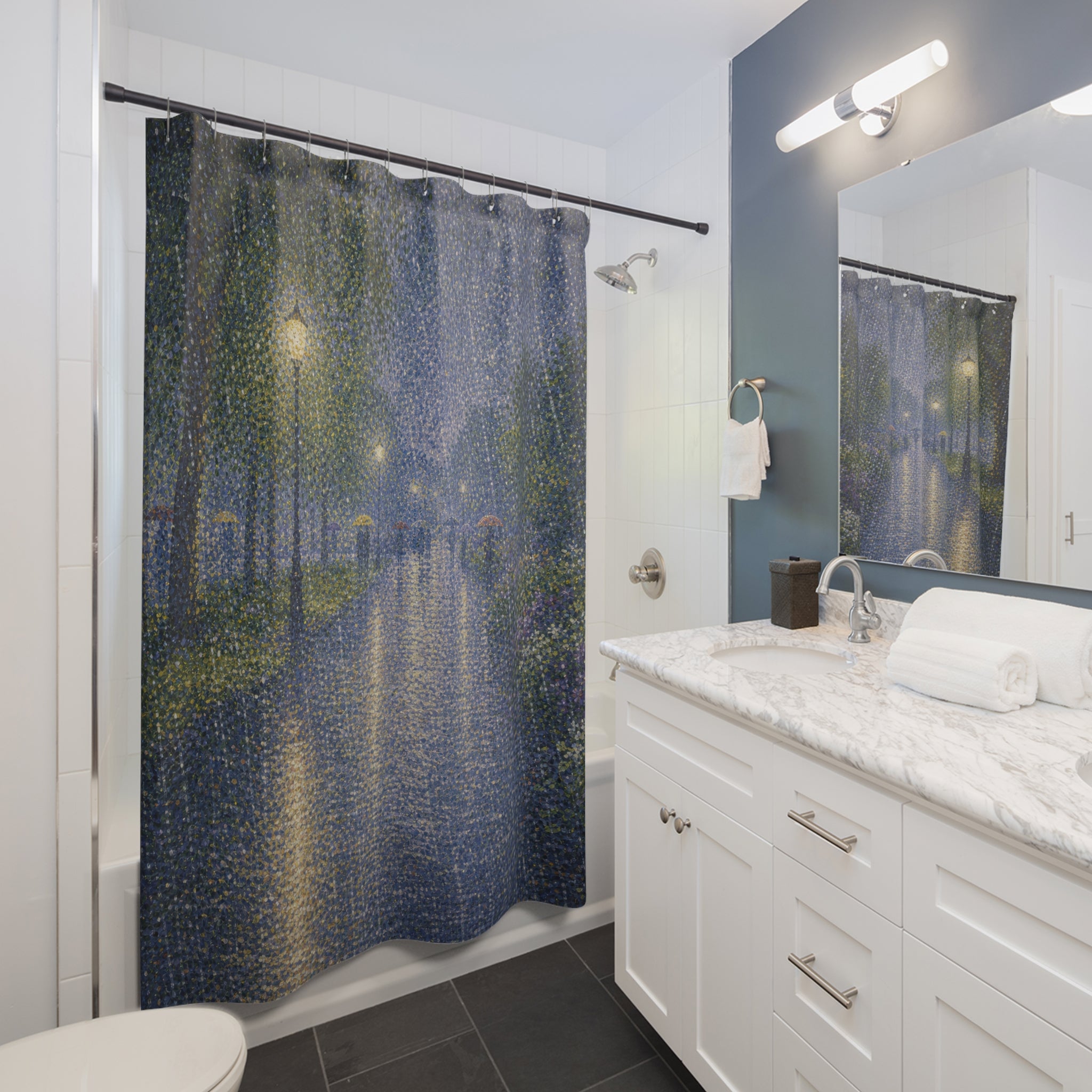 Pointillist Park Storm Print Shower Curtain