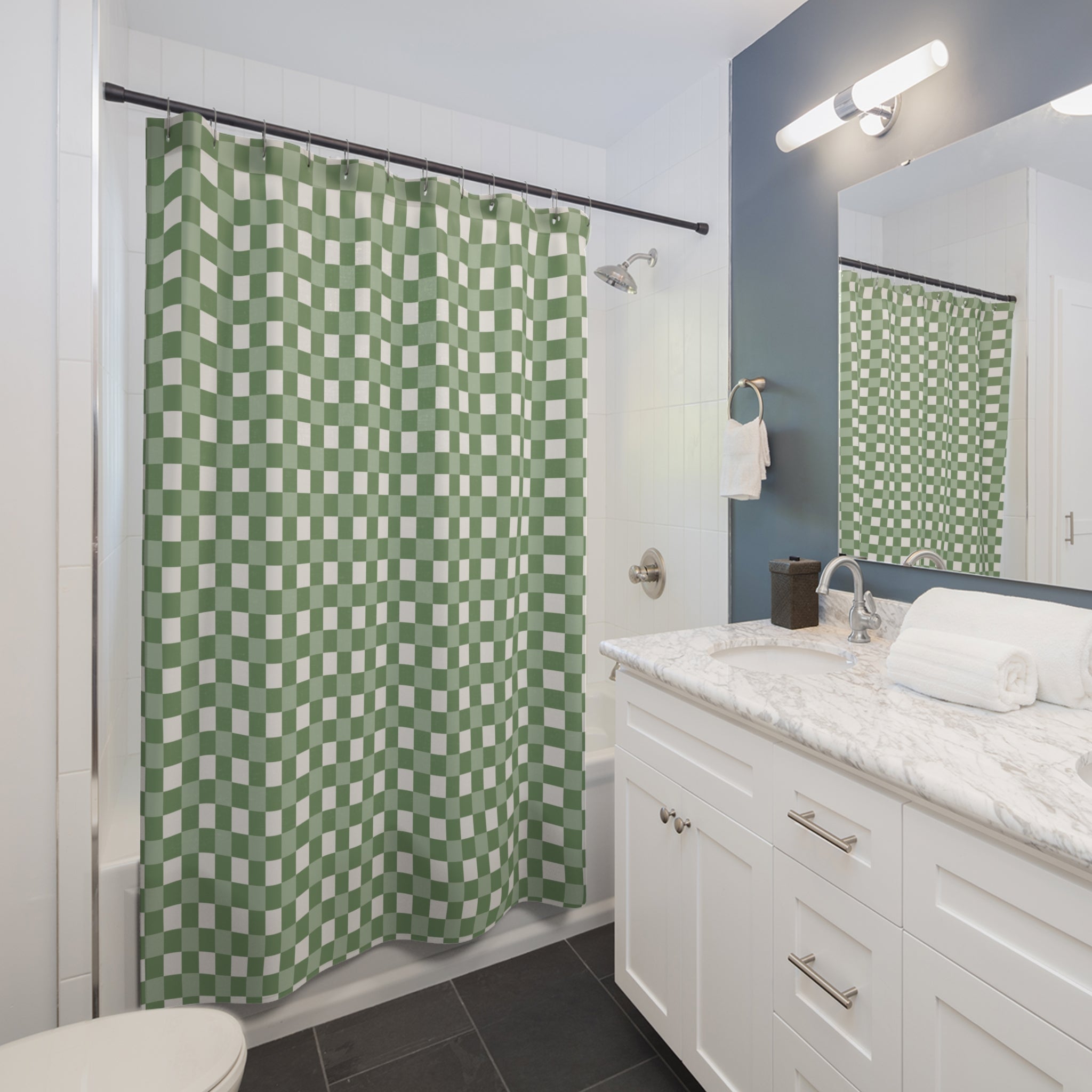Sage Green Gingham Shower Curtain – Cream Cottage