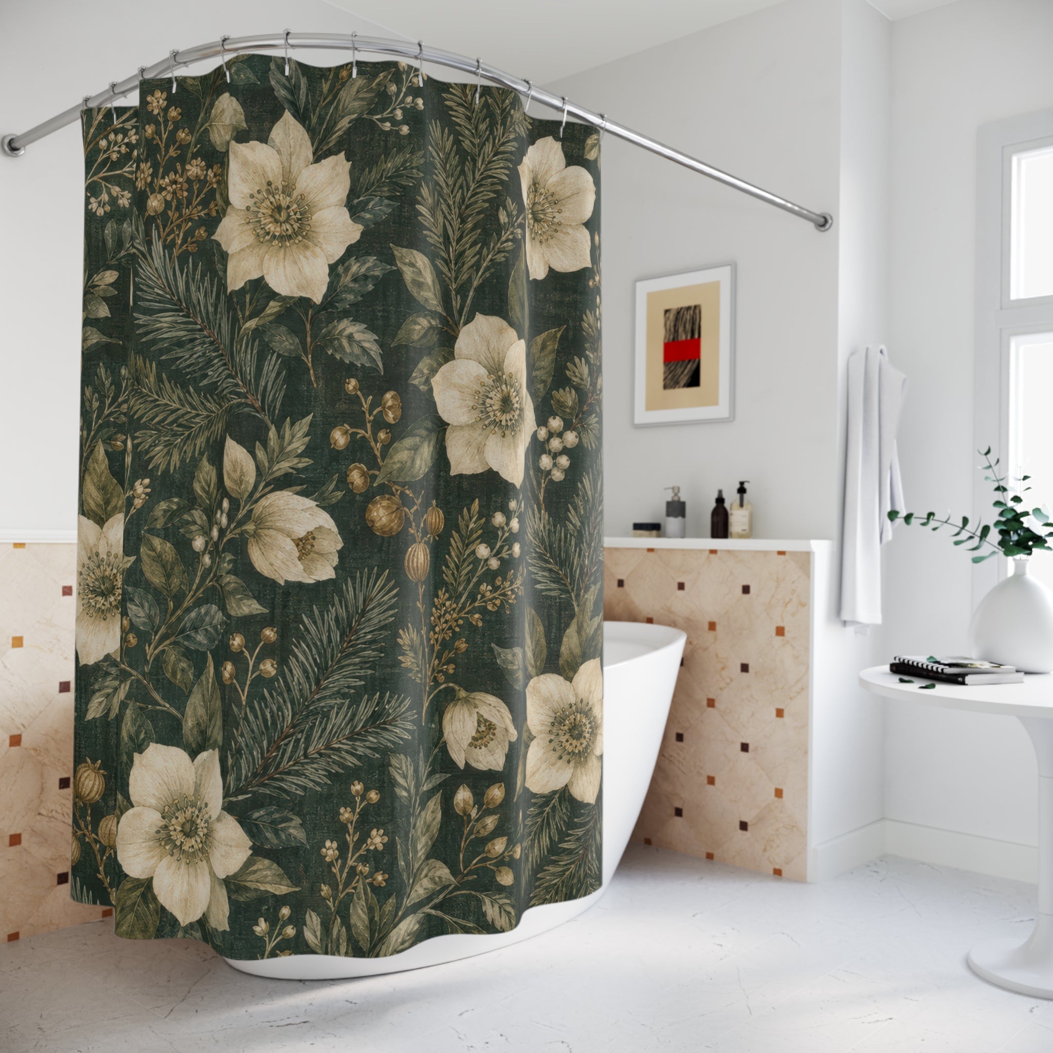 Dark Green Evergreen Shower Curtain