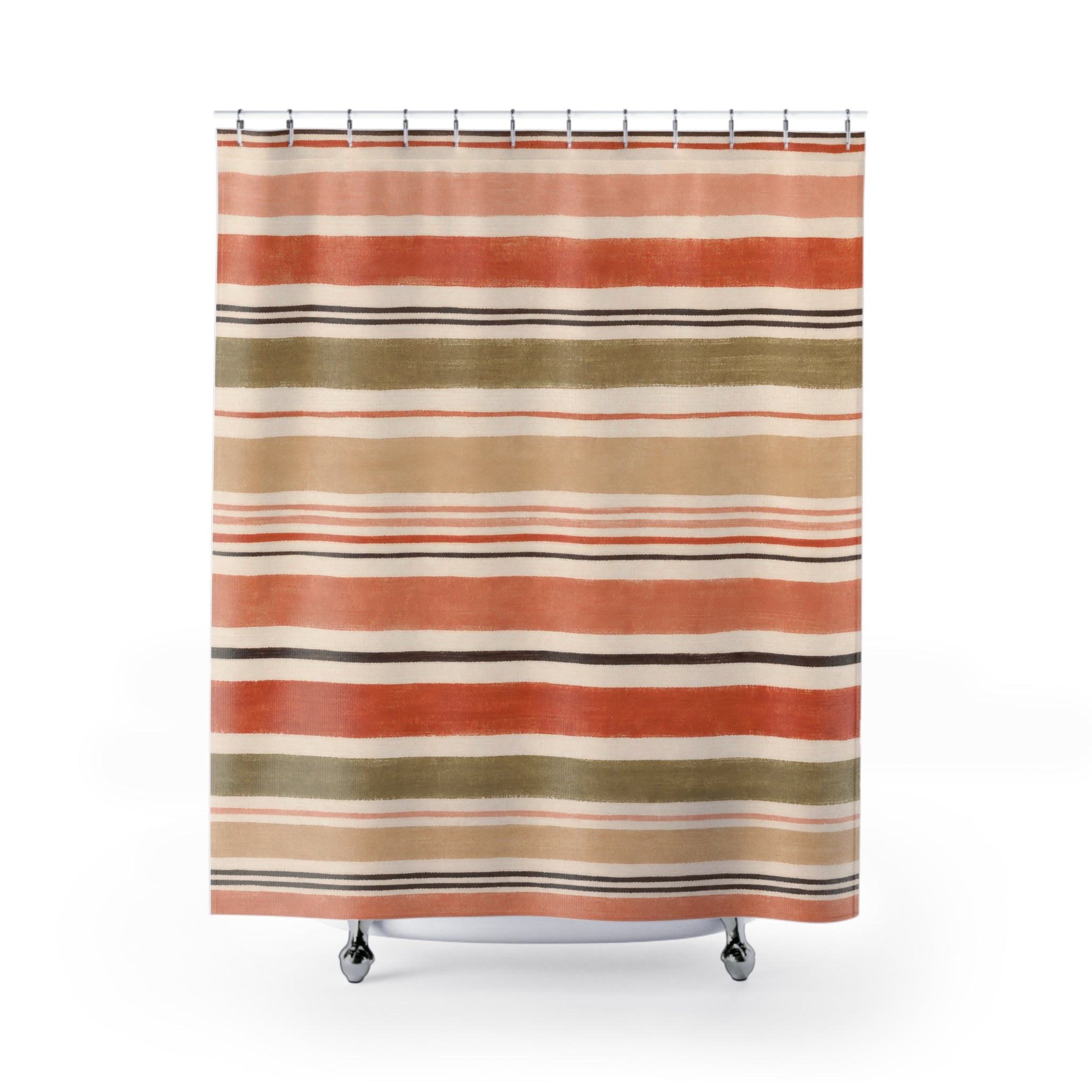 Rust Olive Beige Watercolor Stripe Shower Curtain