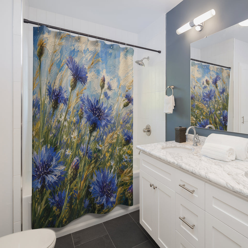 Oil Sketch Blue Cornflowers Shower Curtain