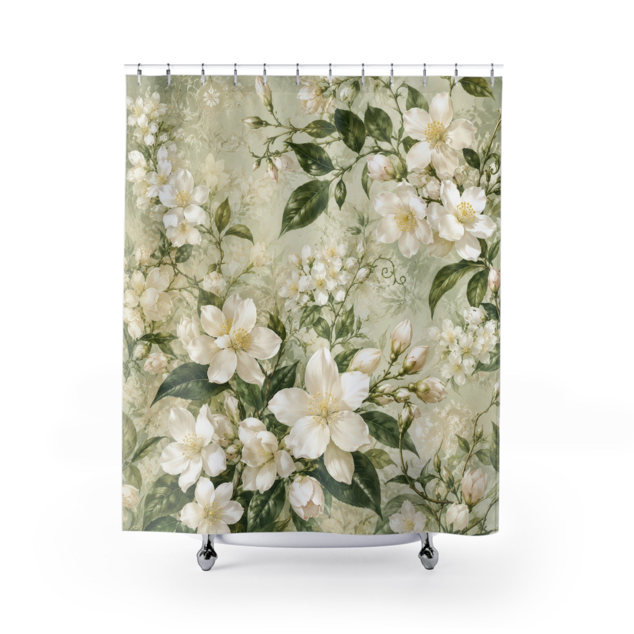 Jasmine Shower Curtain: White Floral Botanical