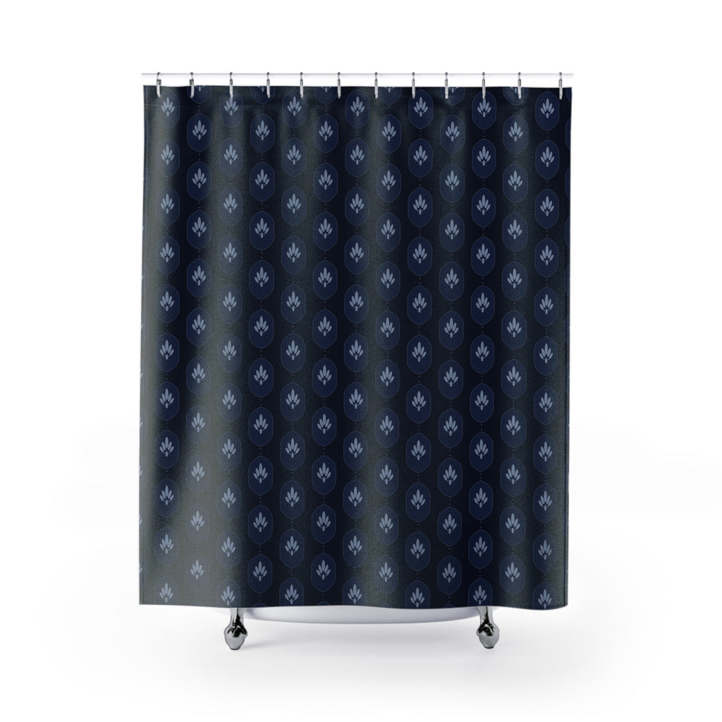 Navy & Silver Damask Shower Curtain – Ogee Floral