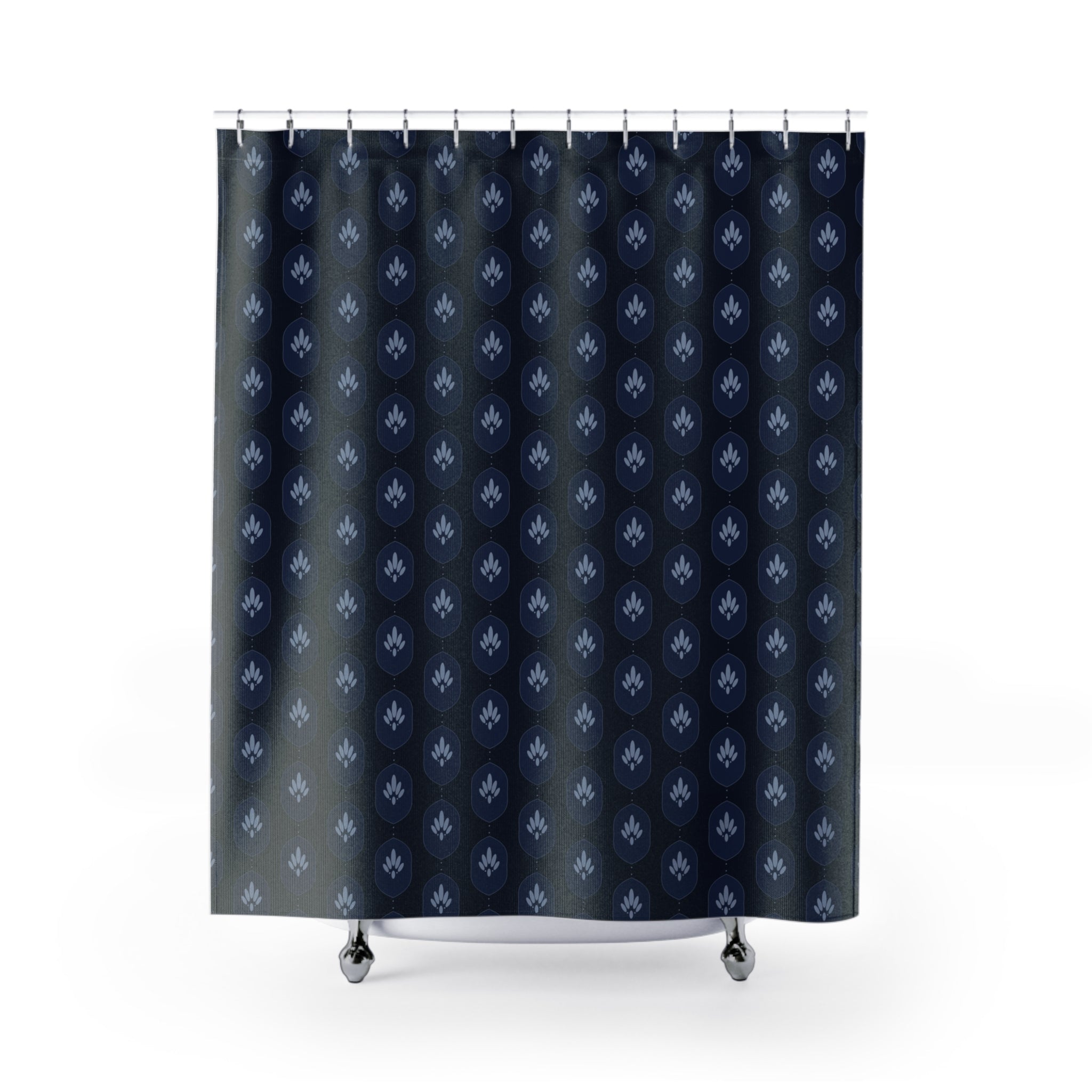 Navy & Silver Damask Shower Curtain – Ogee Floral