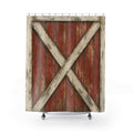 Barn Shower Curtain, Red Weathered Door Pattern, Rustic Farmhouse Bathroom Decor, Country Guest Bath Wood Lodge Style Art