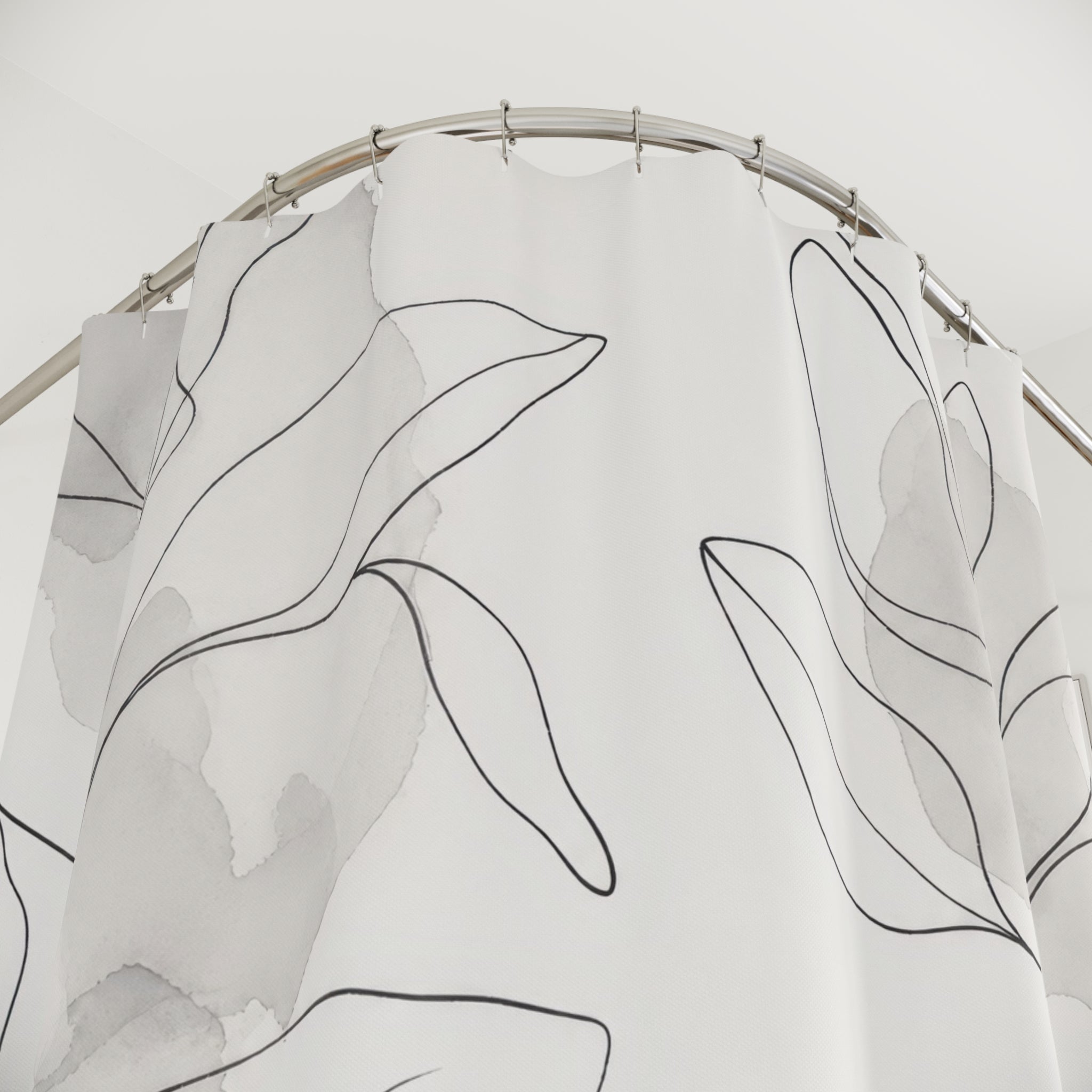 Grey Line Leaf Shower Curtain