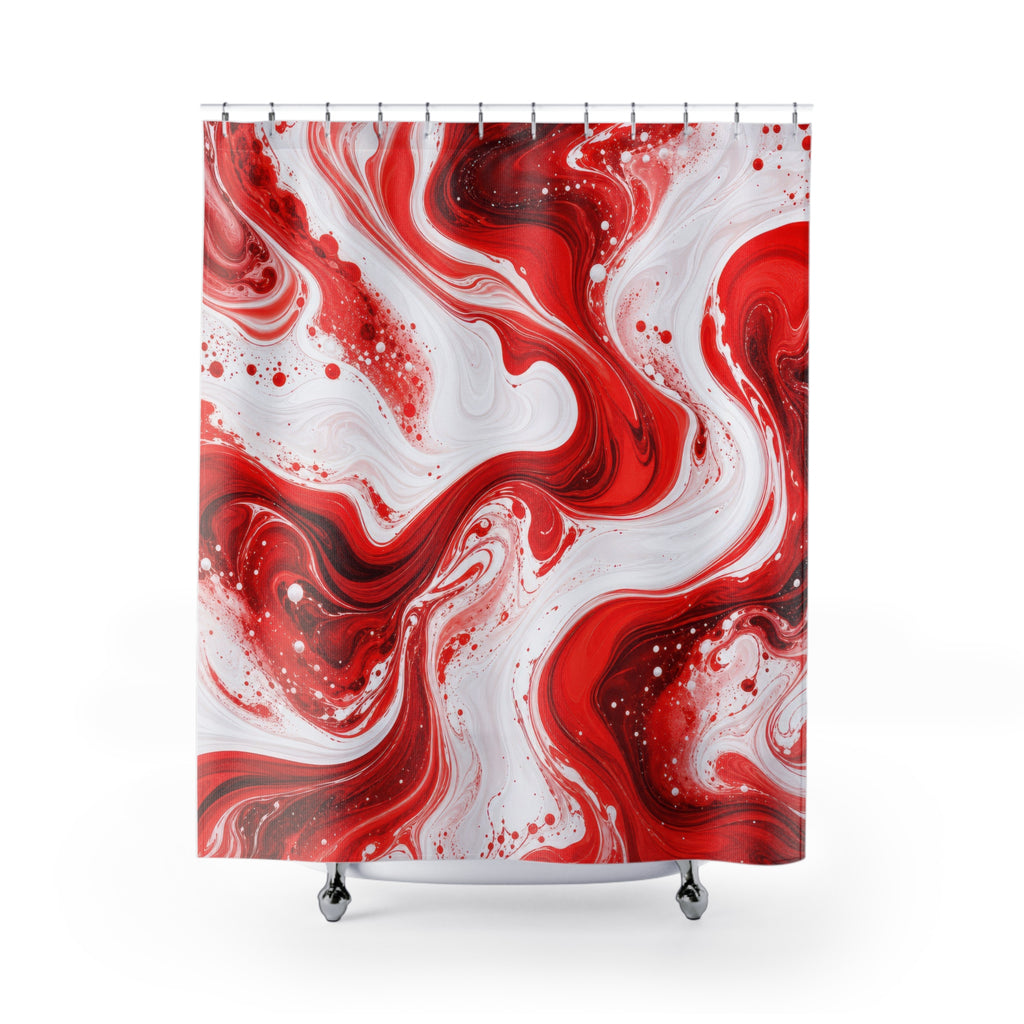 Red White Swirl Shower Curtain