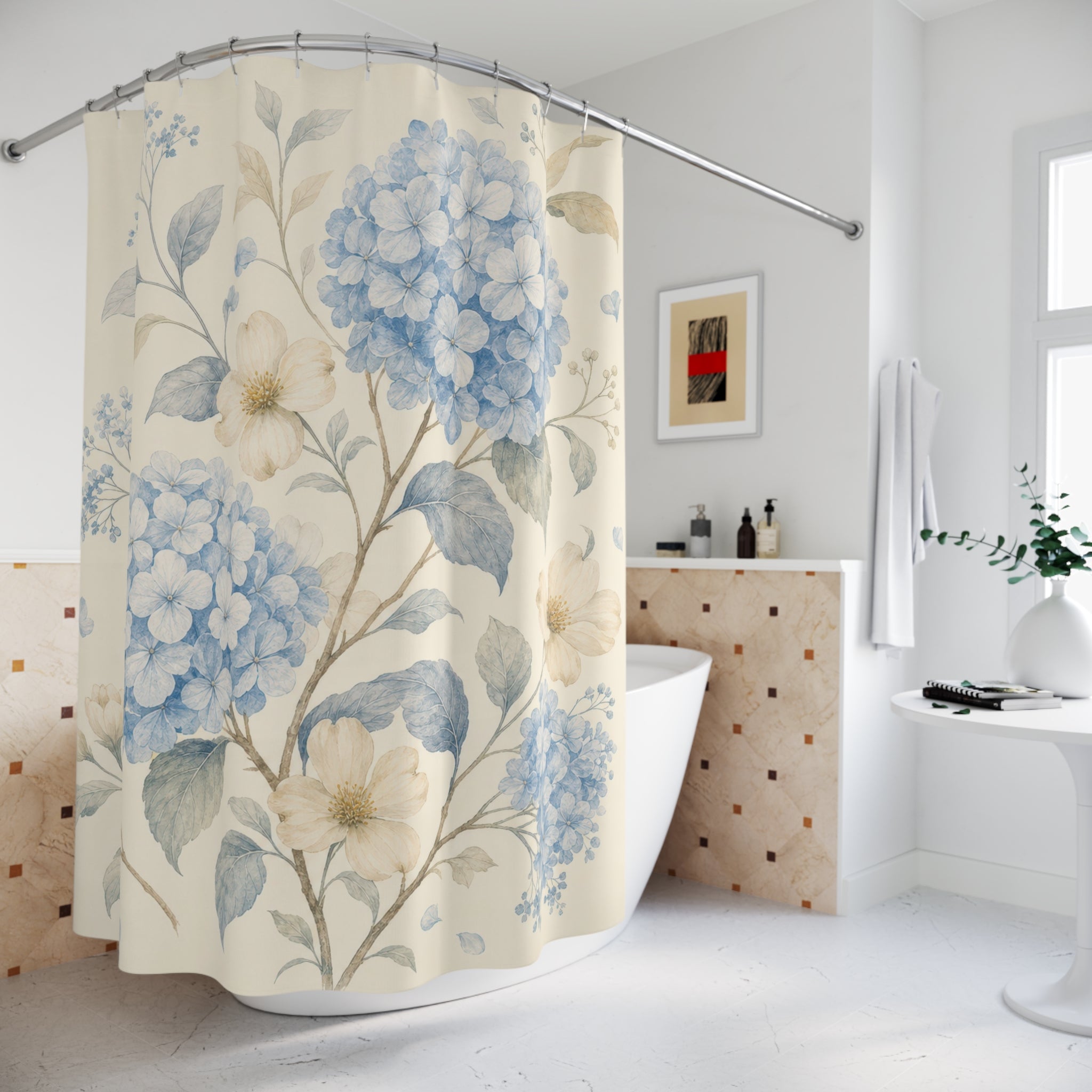 Light Blue Floral Hydrangea Shower Curtain