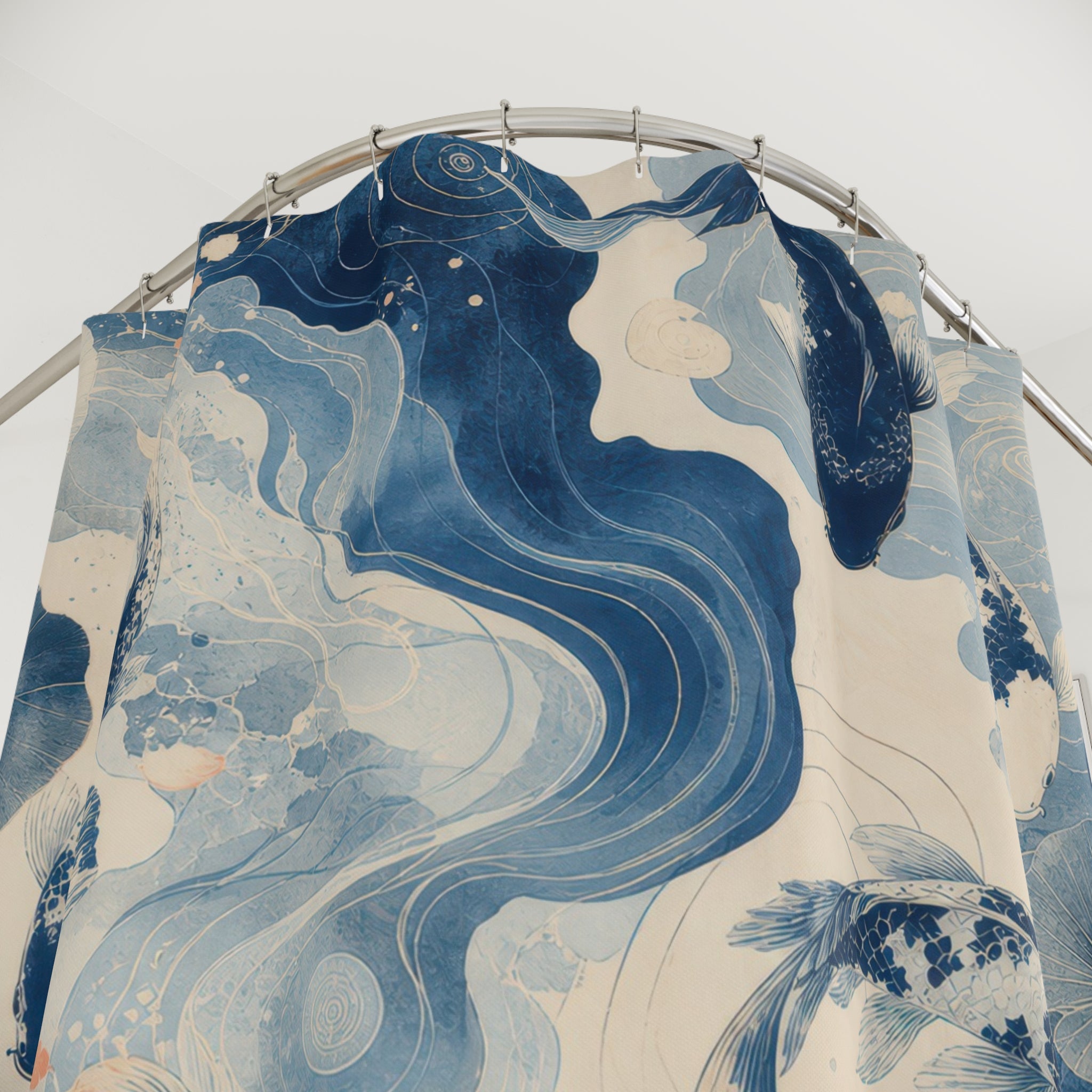 Koi Pond Water Lily Unique Blue Shower Curtain