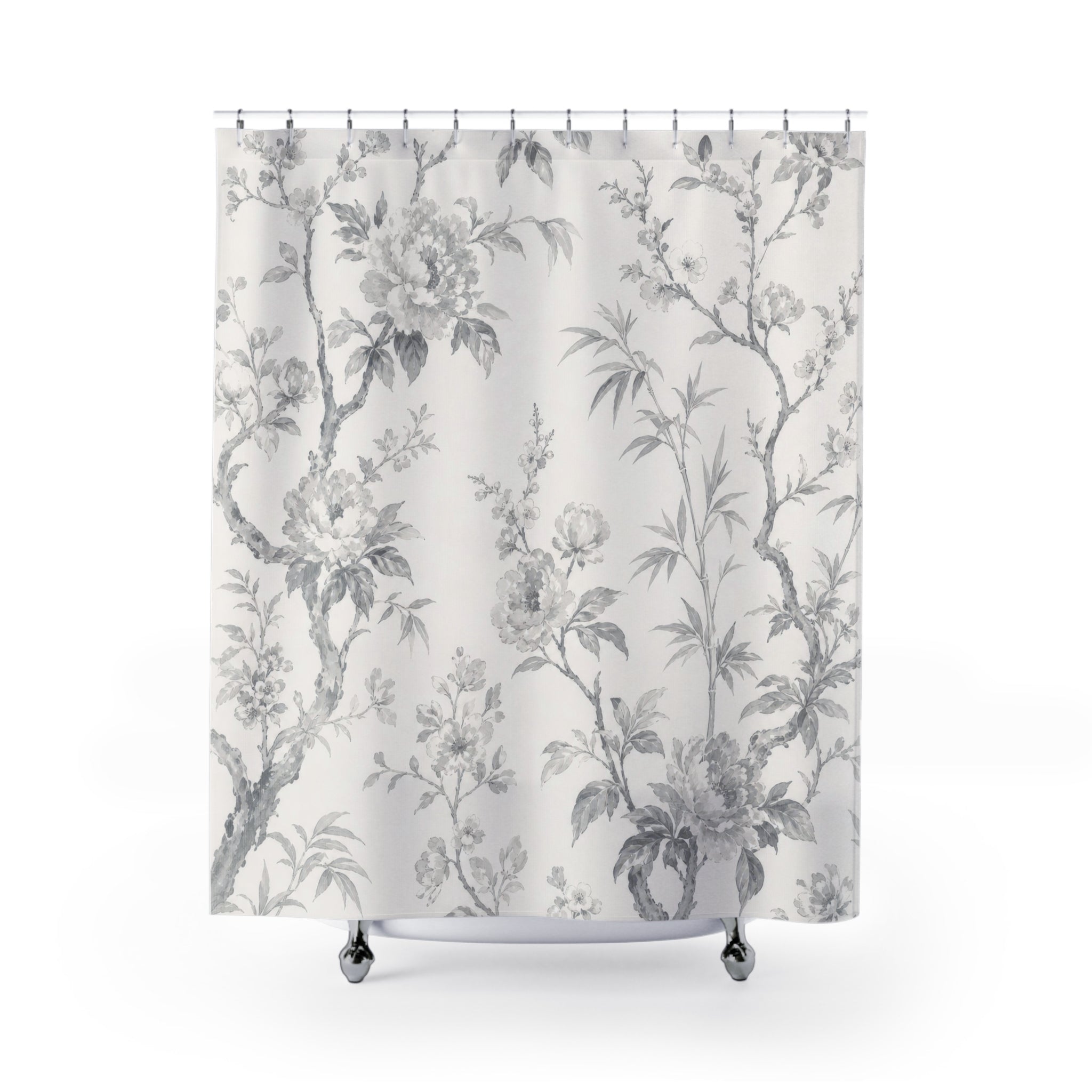 Grey White Toile Shower Curtain