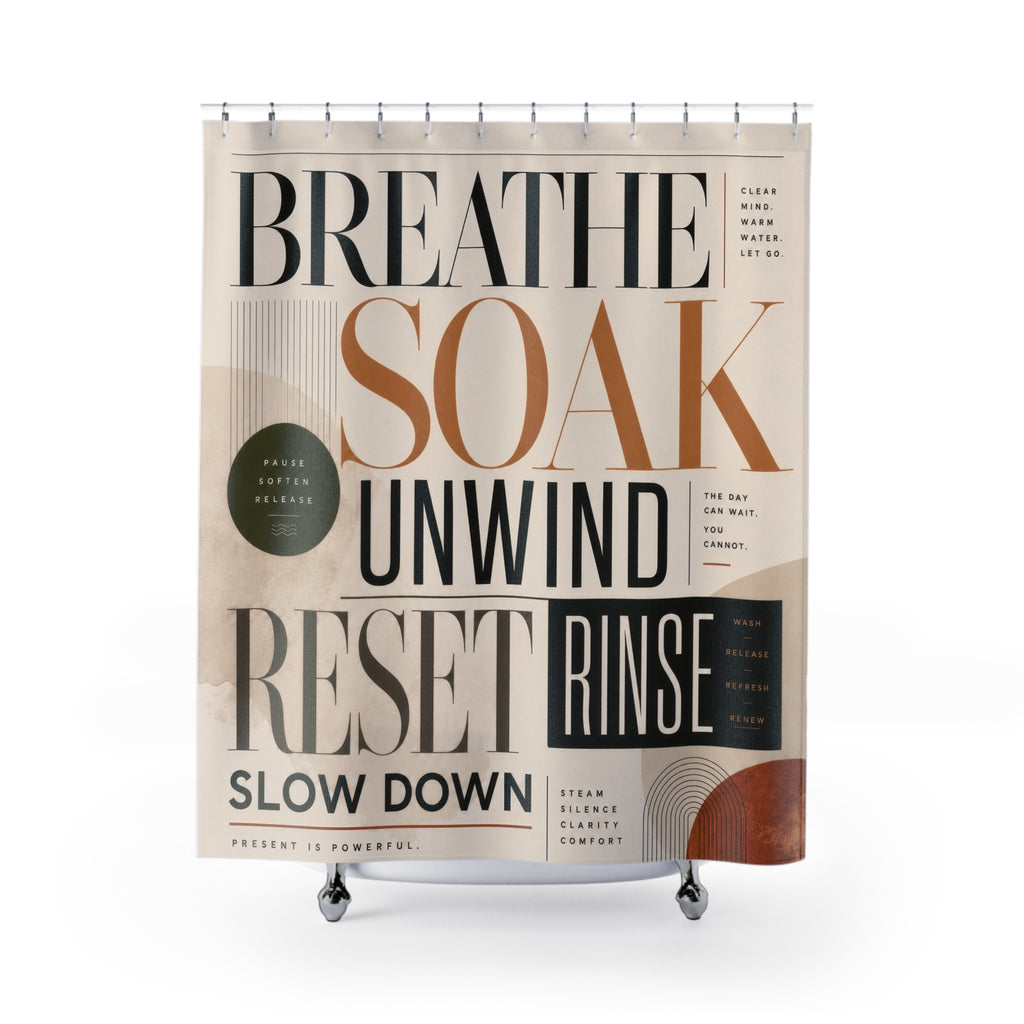 Typography Shower Curtain: Modern Beige Black
