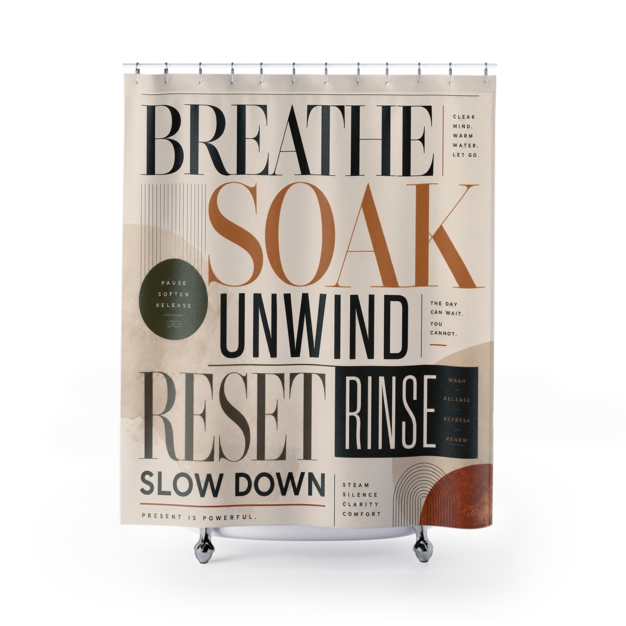 Typography Shower Curtain: Modern Beige Black